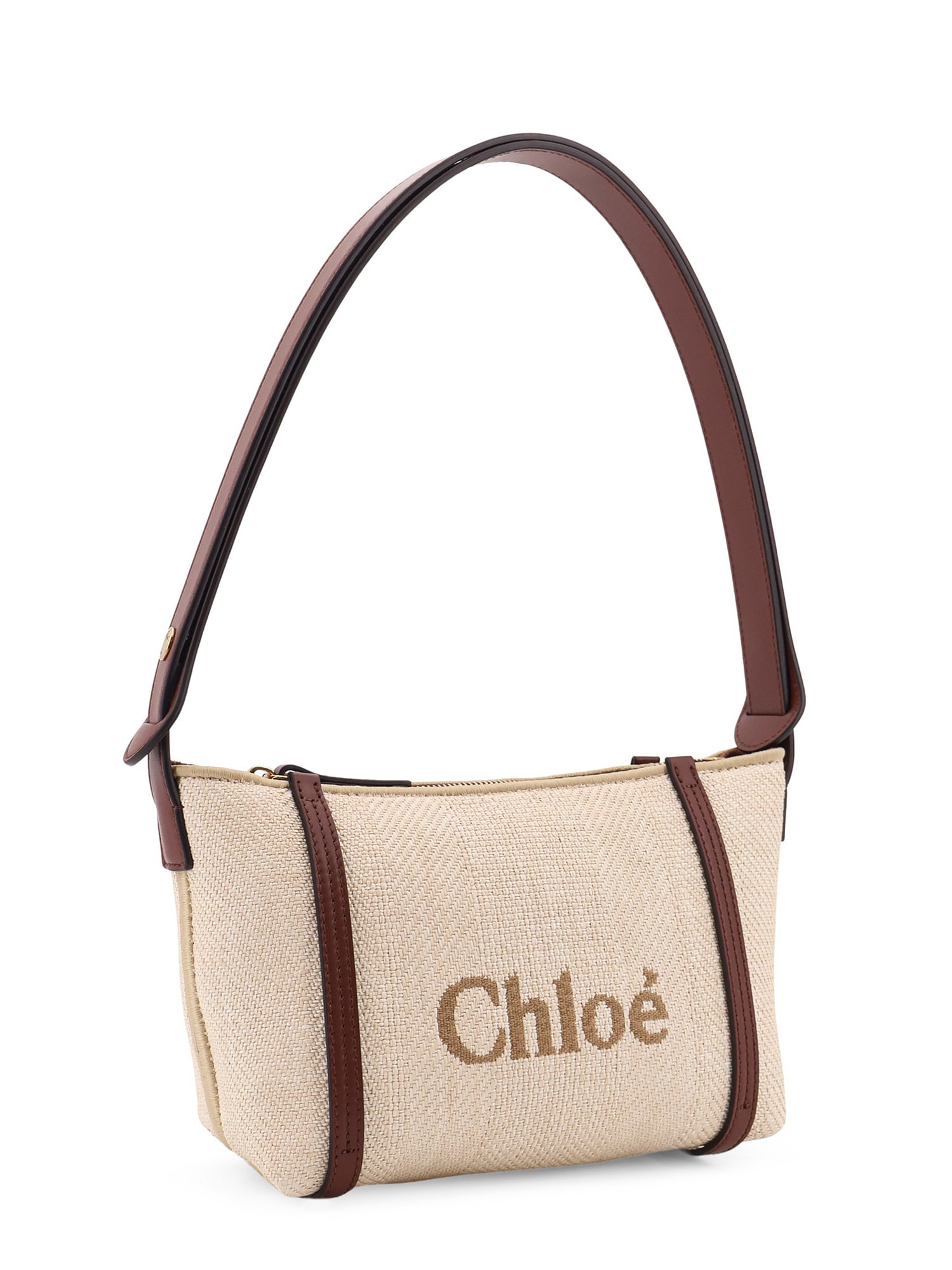 Chloé Chloè Carry Canvas Shoulder Bag With Logo Embroidery