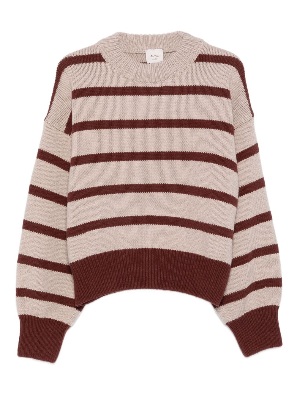 Alysi Beige Round Neck Striped Sweater In Neutral