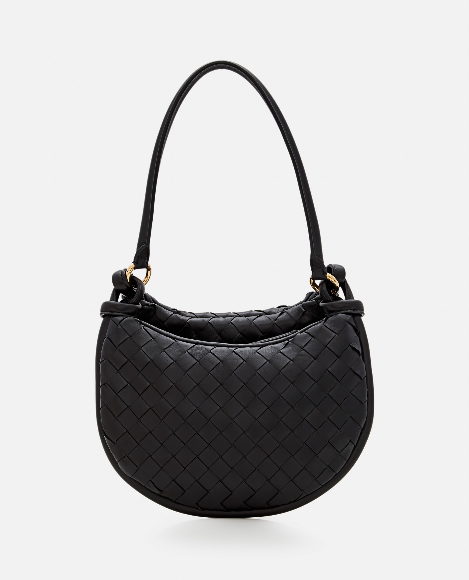 Shop Bottega Veneta Gemelli Small Leather Shoulder Bag In Black M Brass