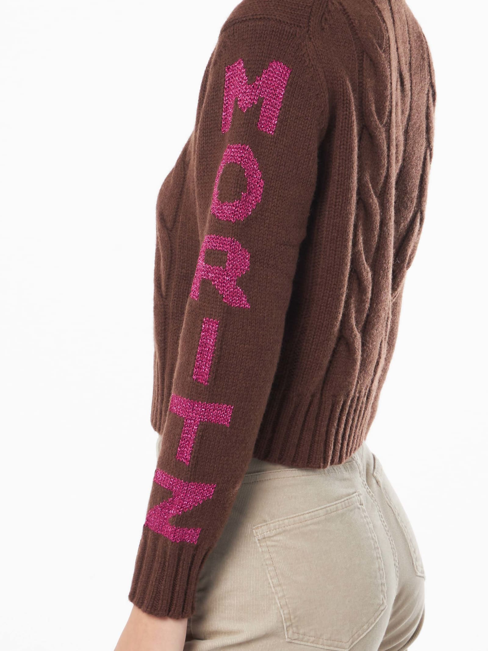 Mc2 Saint Barth Woman Turtleneck Braided Sweater With Saint Moritz Jacquard In Brown