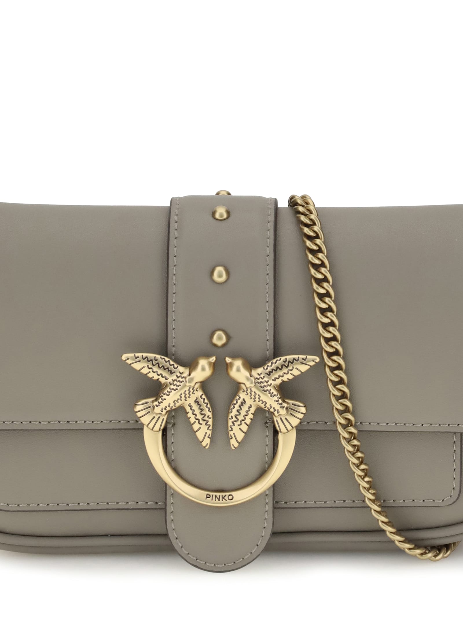 Pinko Mini Love Birds-detail Shoulder Bag In Gray