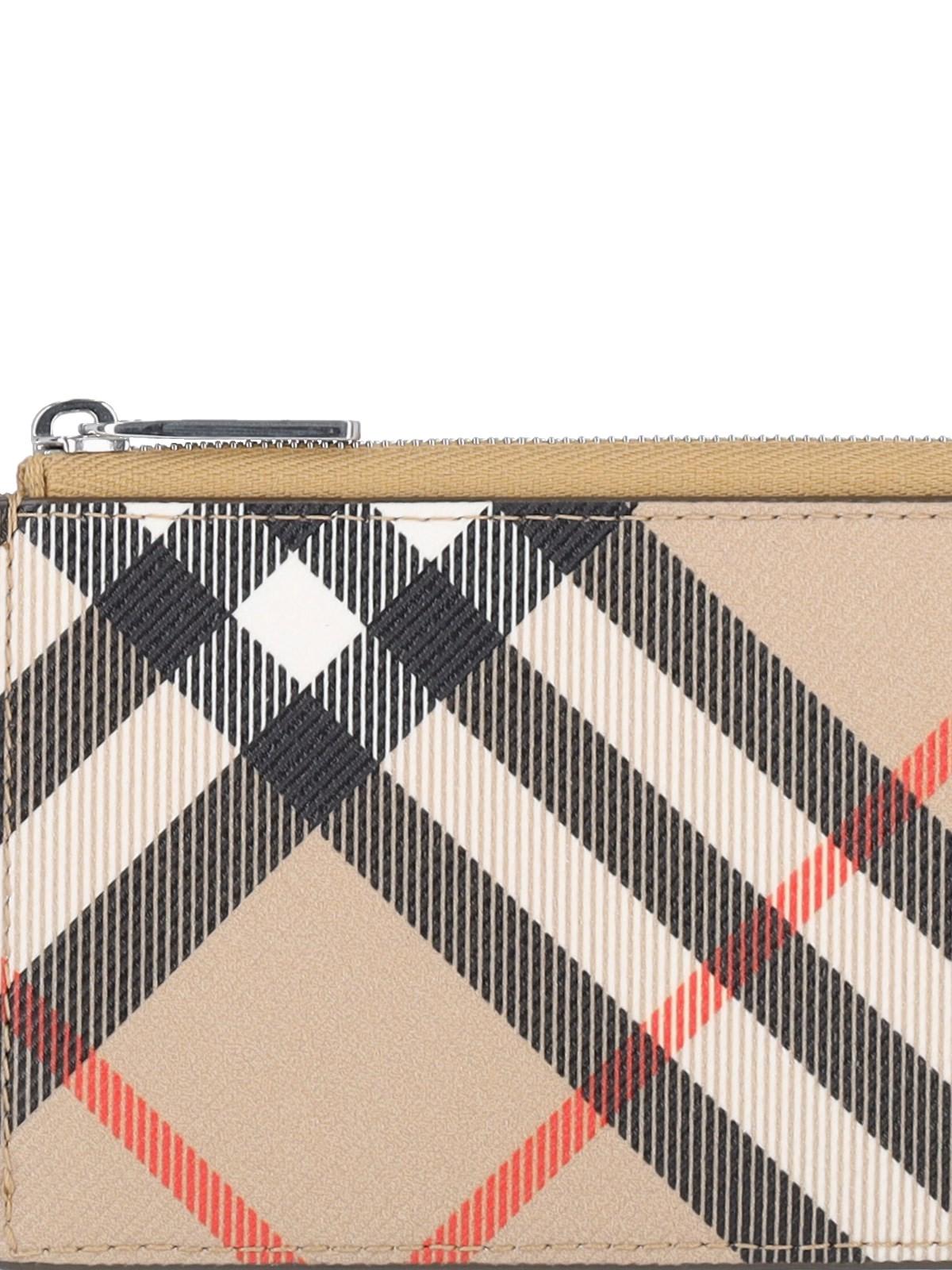 Shop Burberry Check Zip Card Holder In Sand