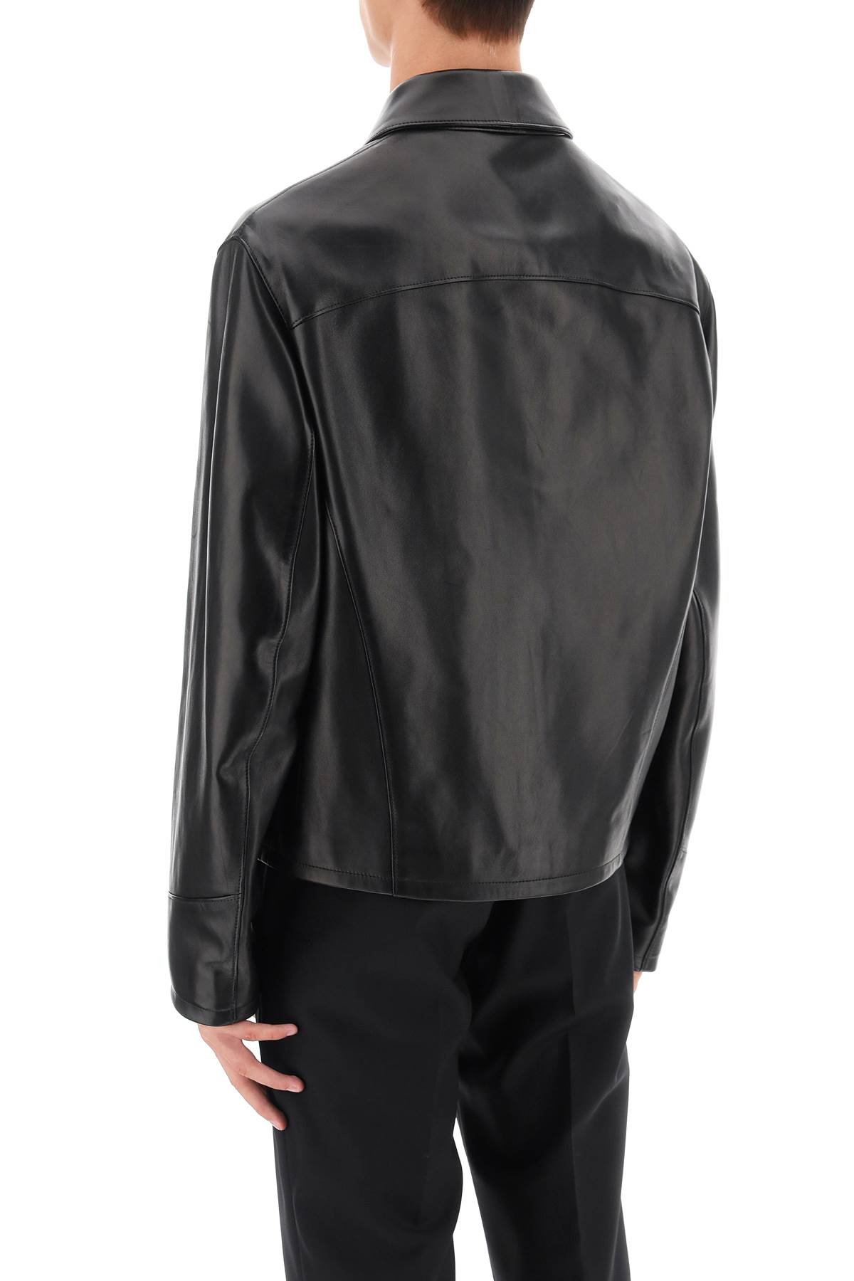 Shop Versace Leather Blouse Jacket In Black (black)