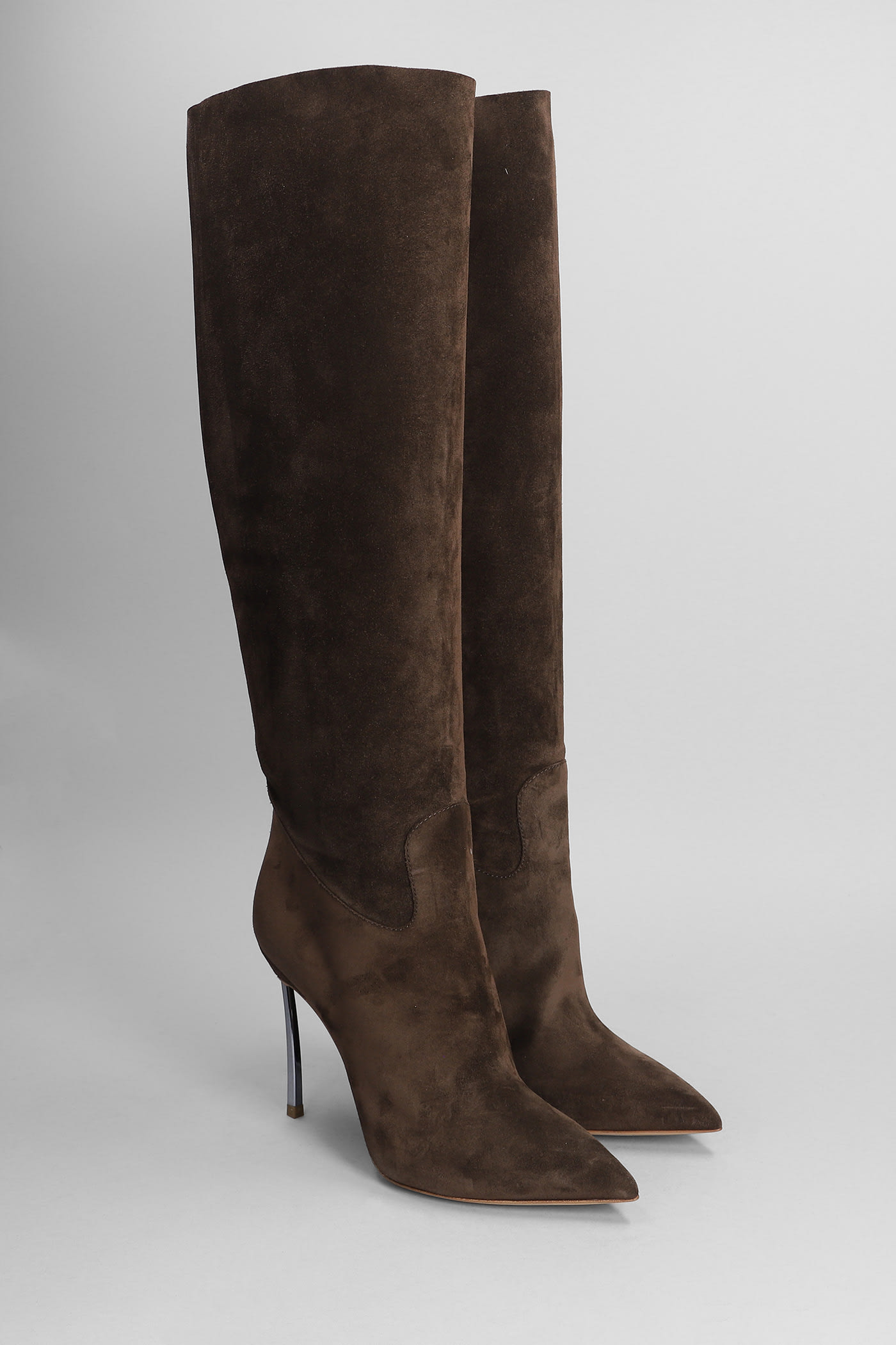 Shop Casadei Blade High Heels Boots In Brown Suede