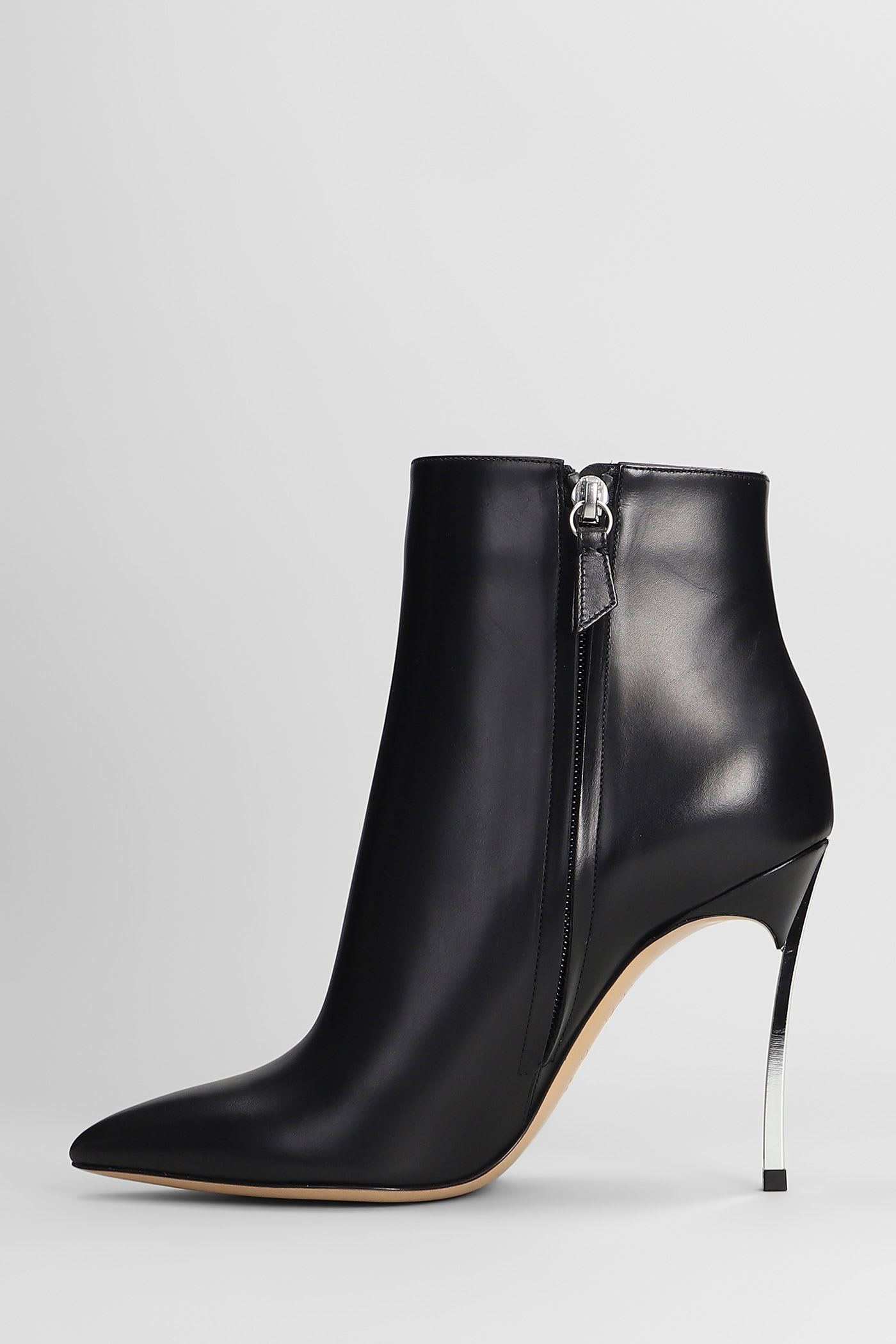 Casadei Blade High Heels Ankle Boots In Black Leather In Black