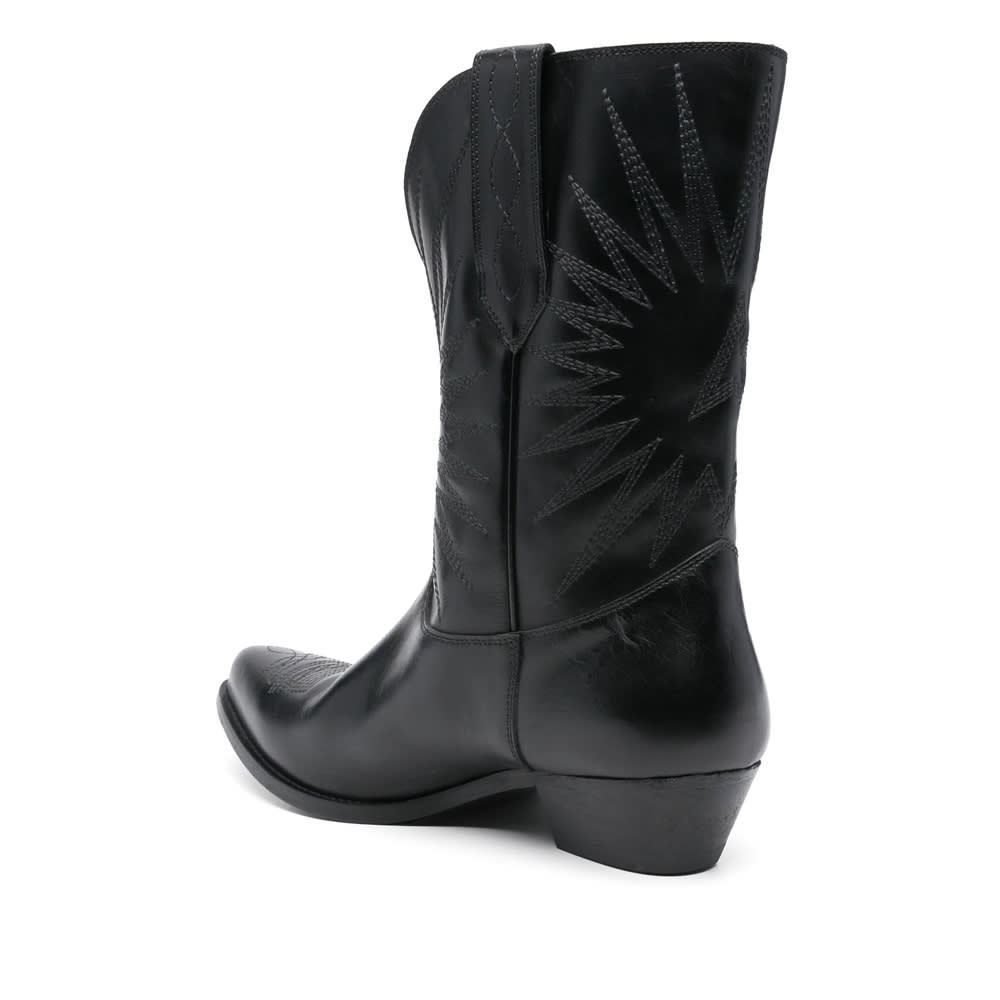Golden Goose Wish Star Pointed Toe Western Boot In Black