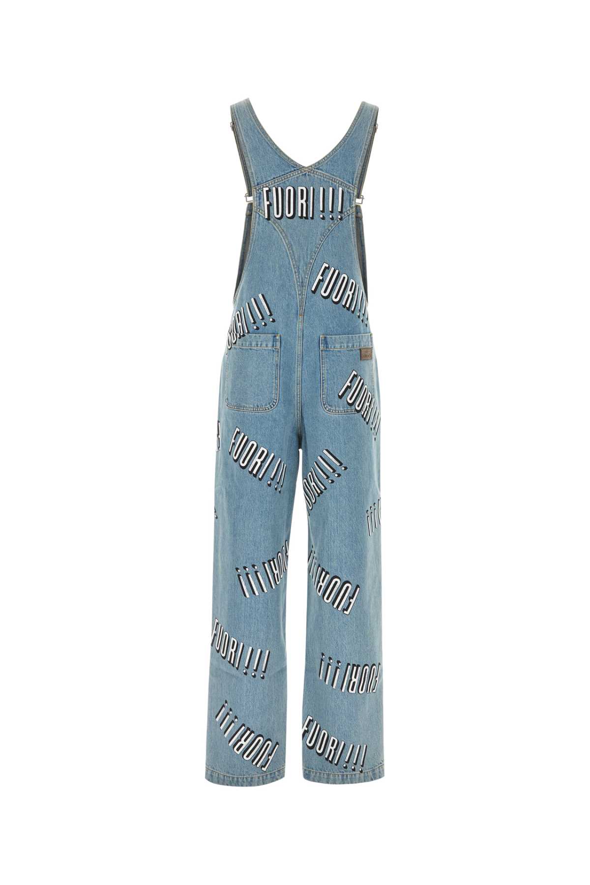 Shop Gucci Denim Dungarees In Light Blue/mix