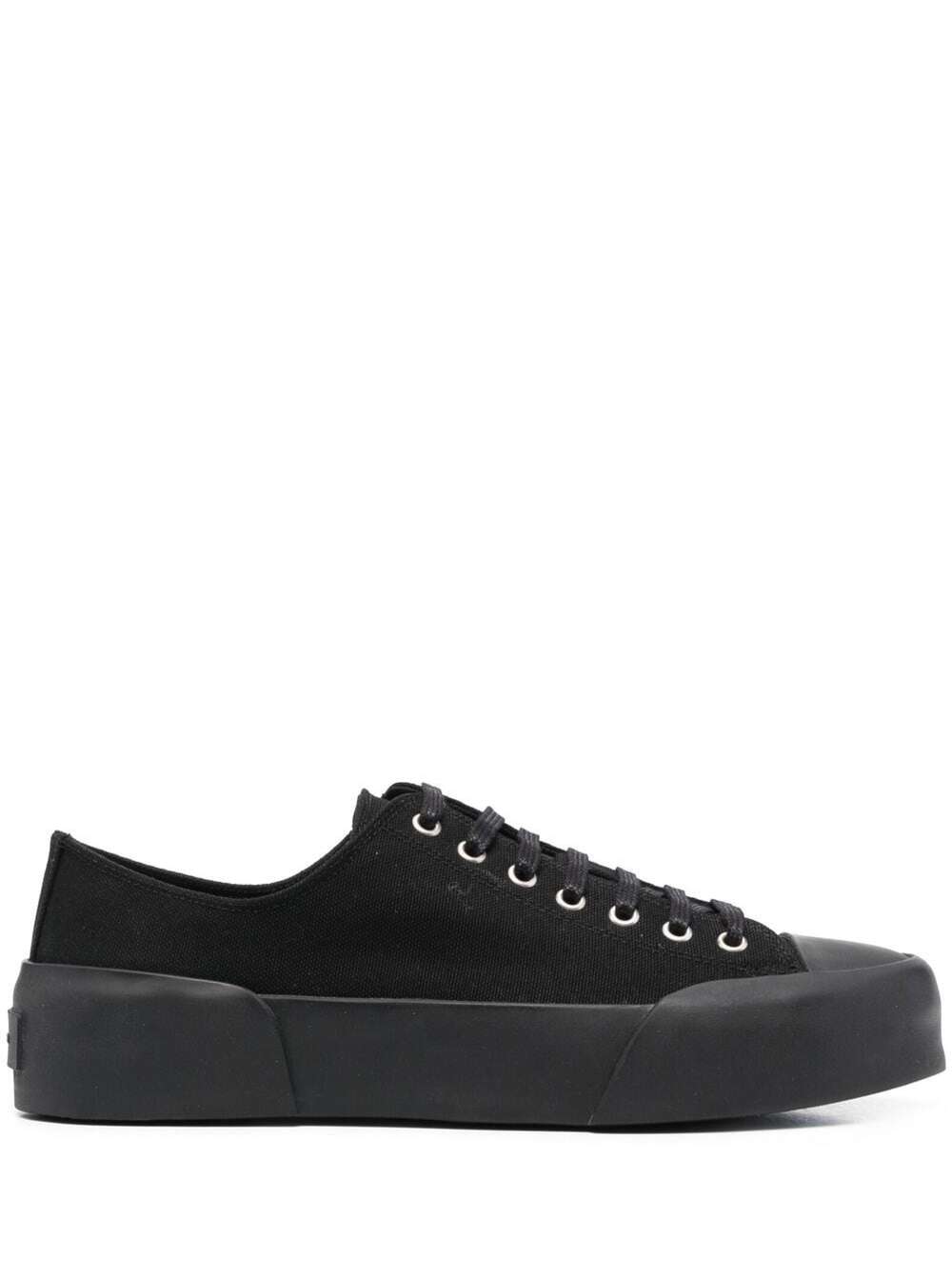 Black Low Top Sneakers In Canvas And Leather Man