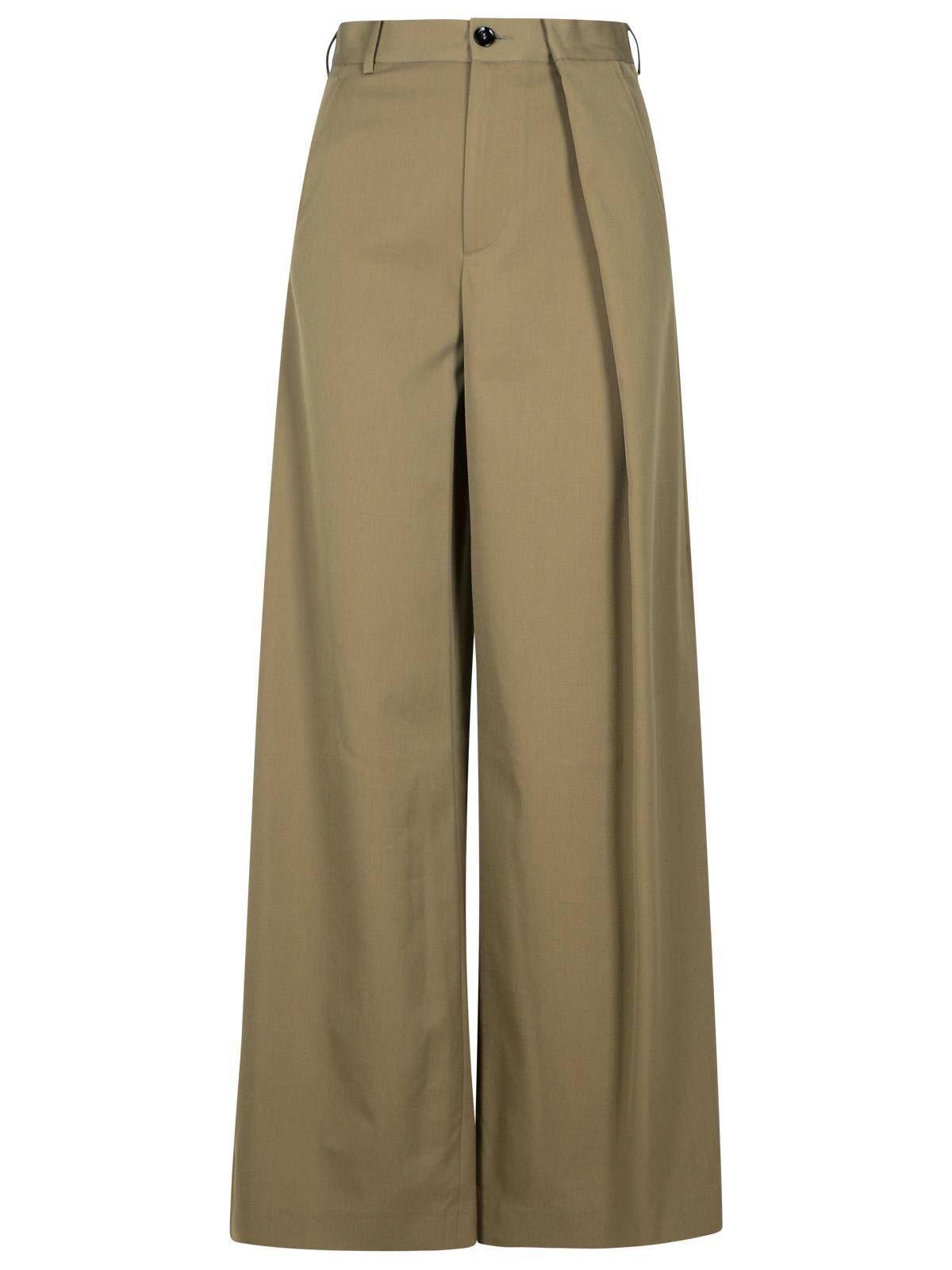 Beige Polyester Blend Trousers