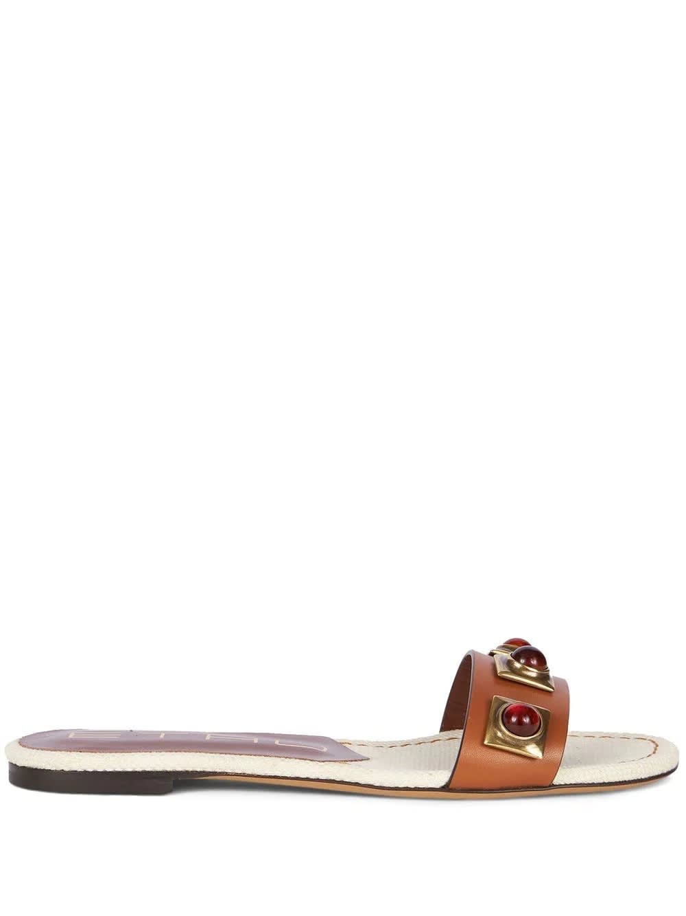 Etro Crown Me Slipper In Brown Leather