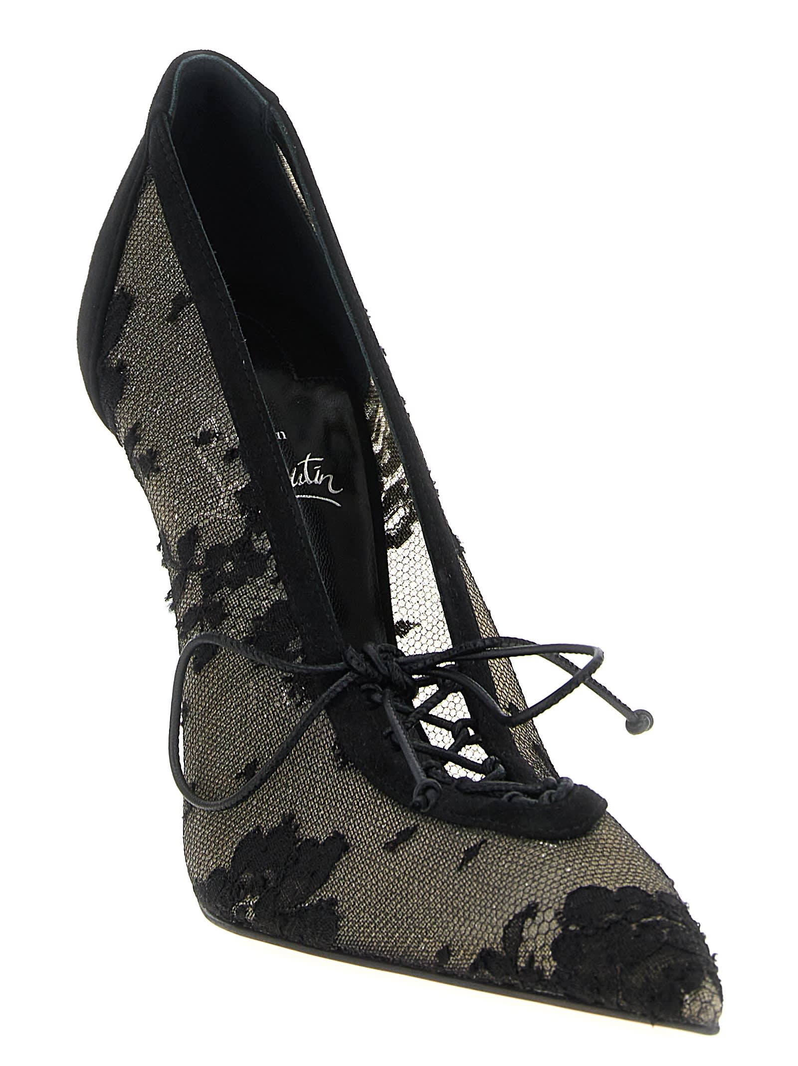 Christian Louboutin Km Lace 100 Suede-trimmed Pumps In Black