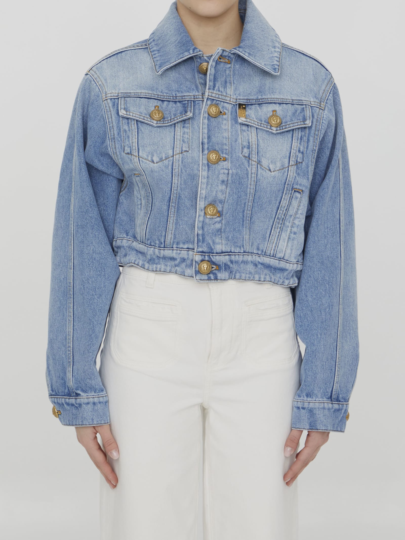 Balmain Oversize Vintage Cotton Denim Jacket In Blue