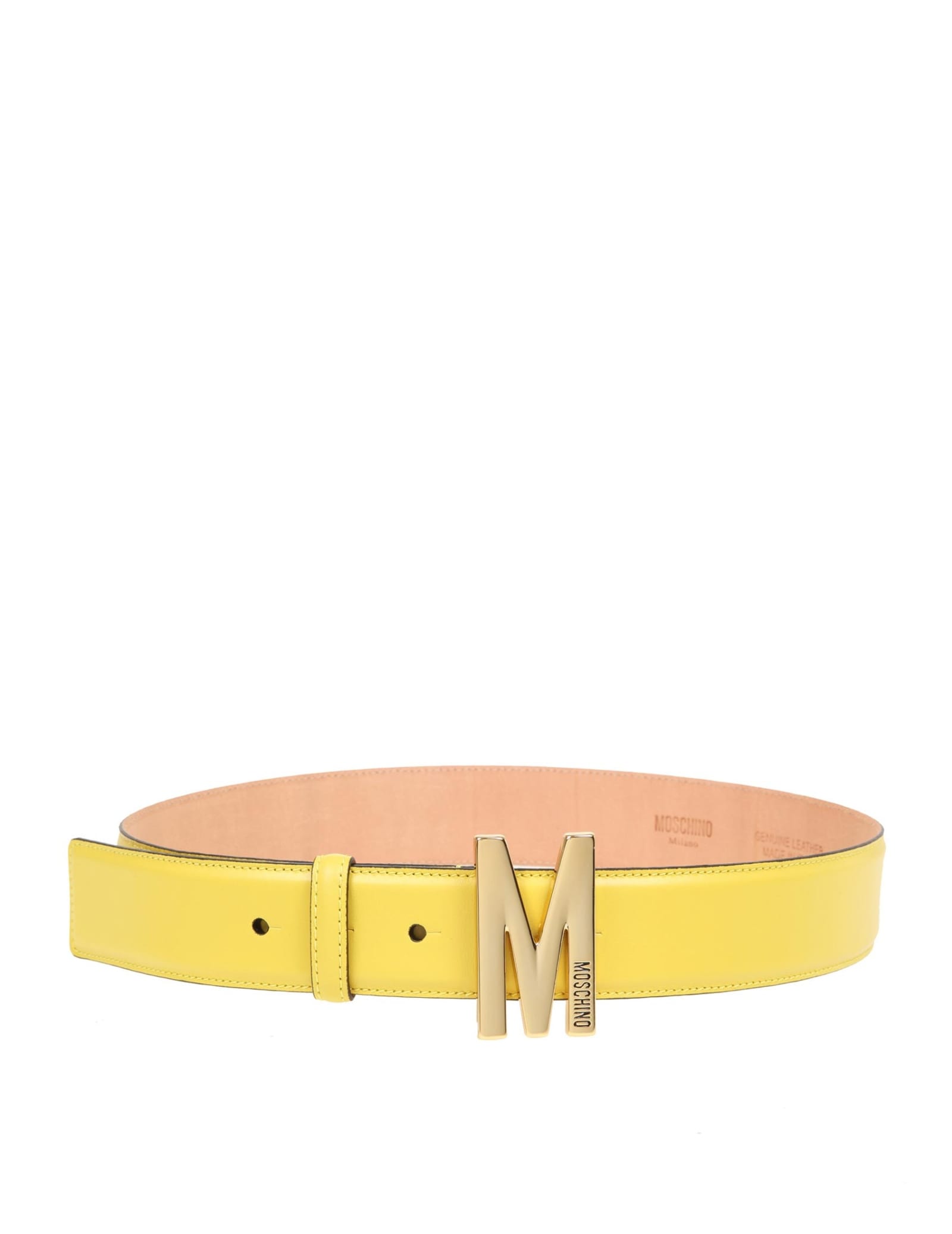 Moschino Belt In Yellow Leather With Logo