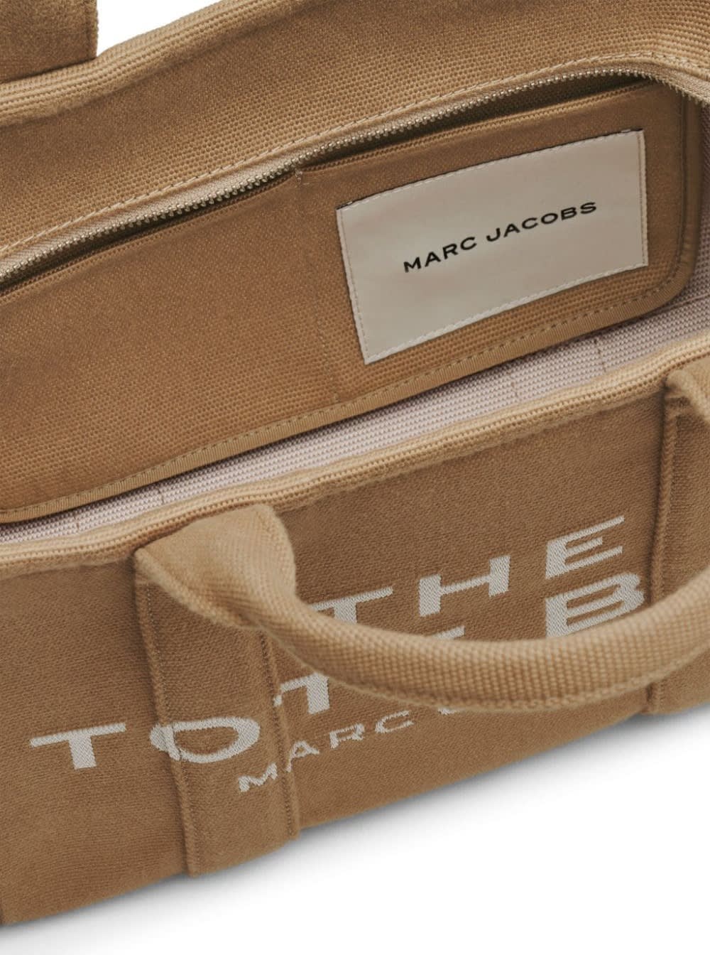 Shop Marc Jacobs Small Tote Beige Tote With Contrasting Logo Embroidery In Cotton And Polyester Woman