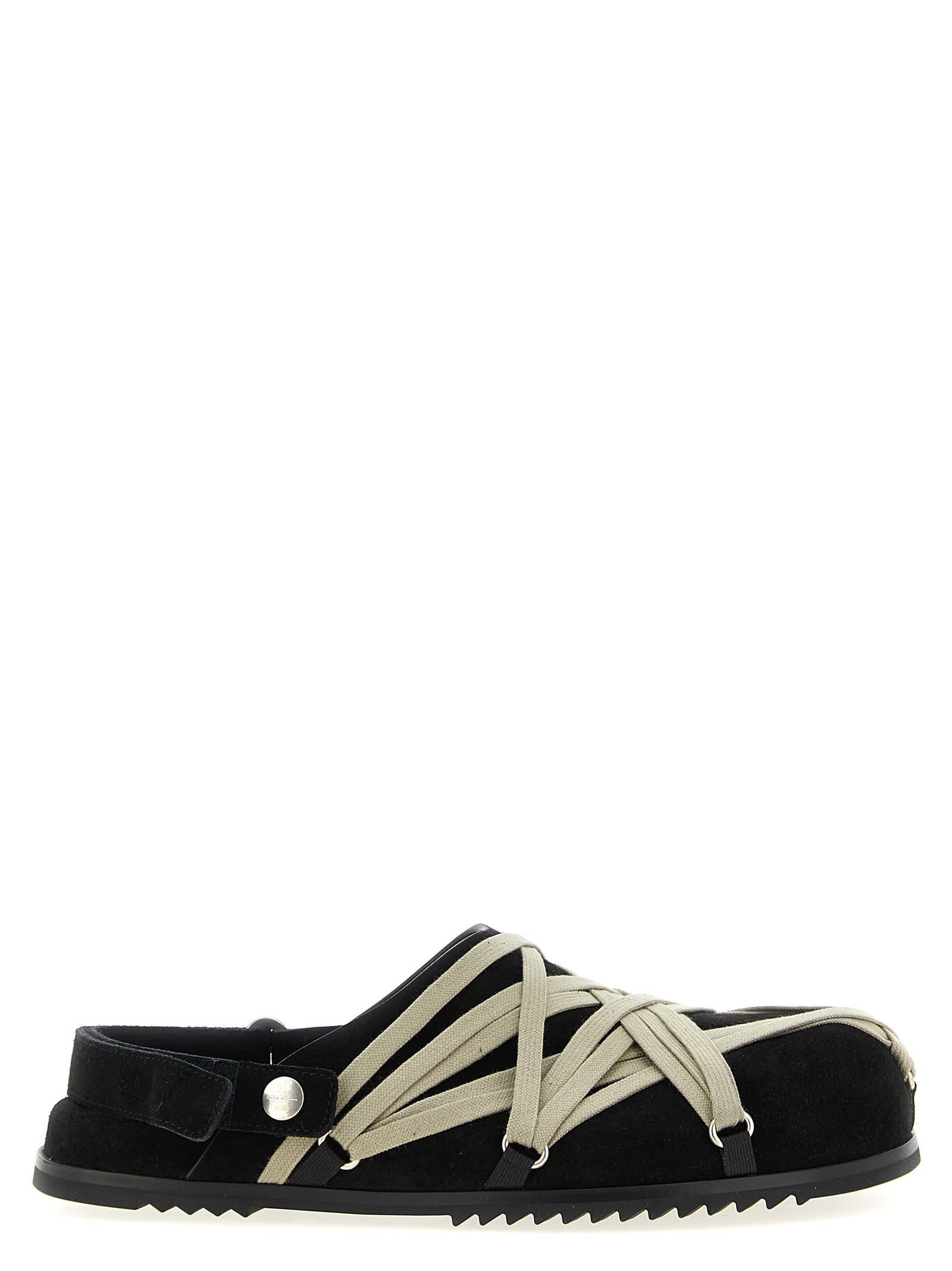 Rick Owens Granola Crisscross Straps Mule Sandals In Black