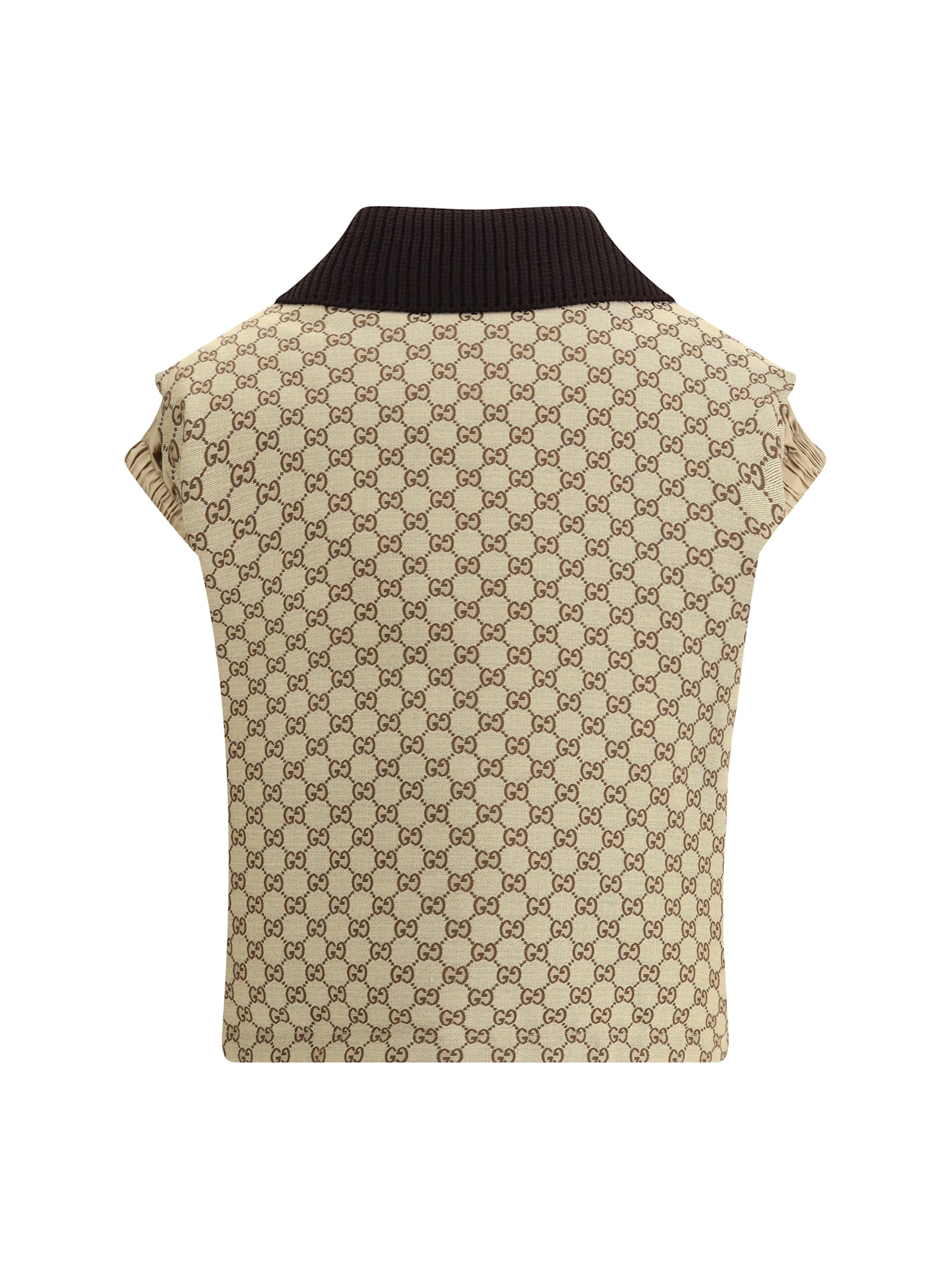 Gucci Bomber Gilet With Single Front Pocket In Brown