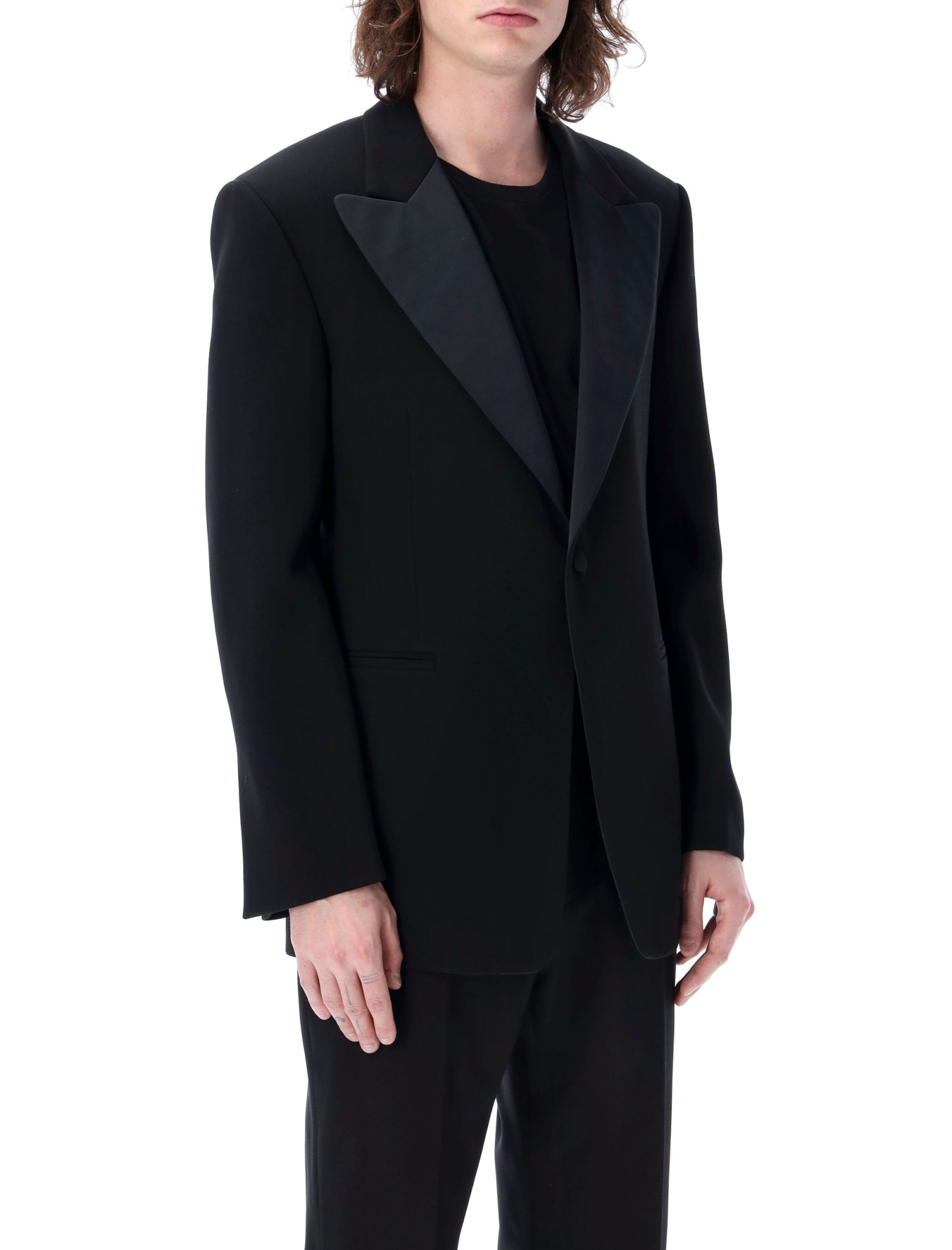 Shop Ferragamo Single Breasted Tuxedo Blazer In Black