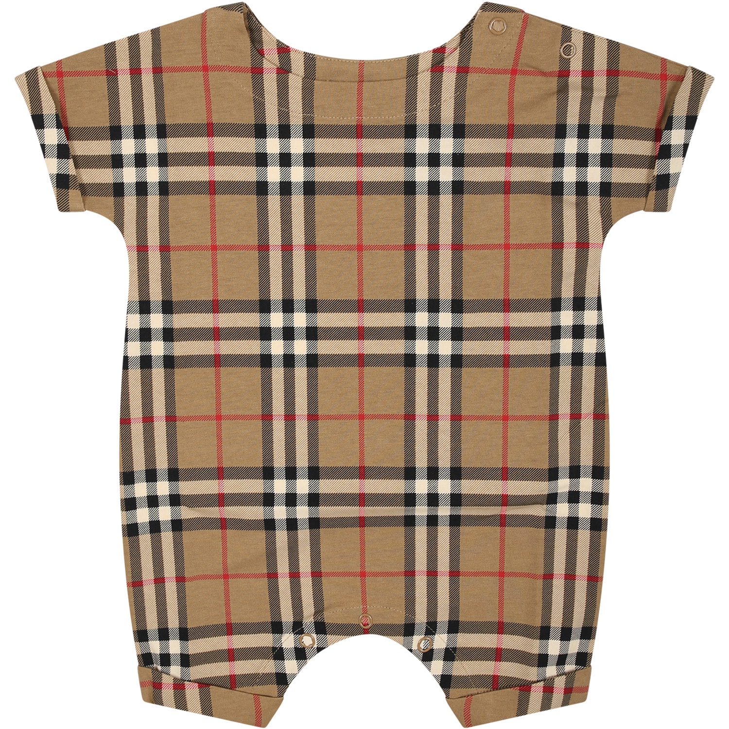Burberry Beige Baby Bodysuit With Iconic All-over Vintage Check