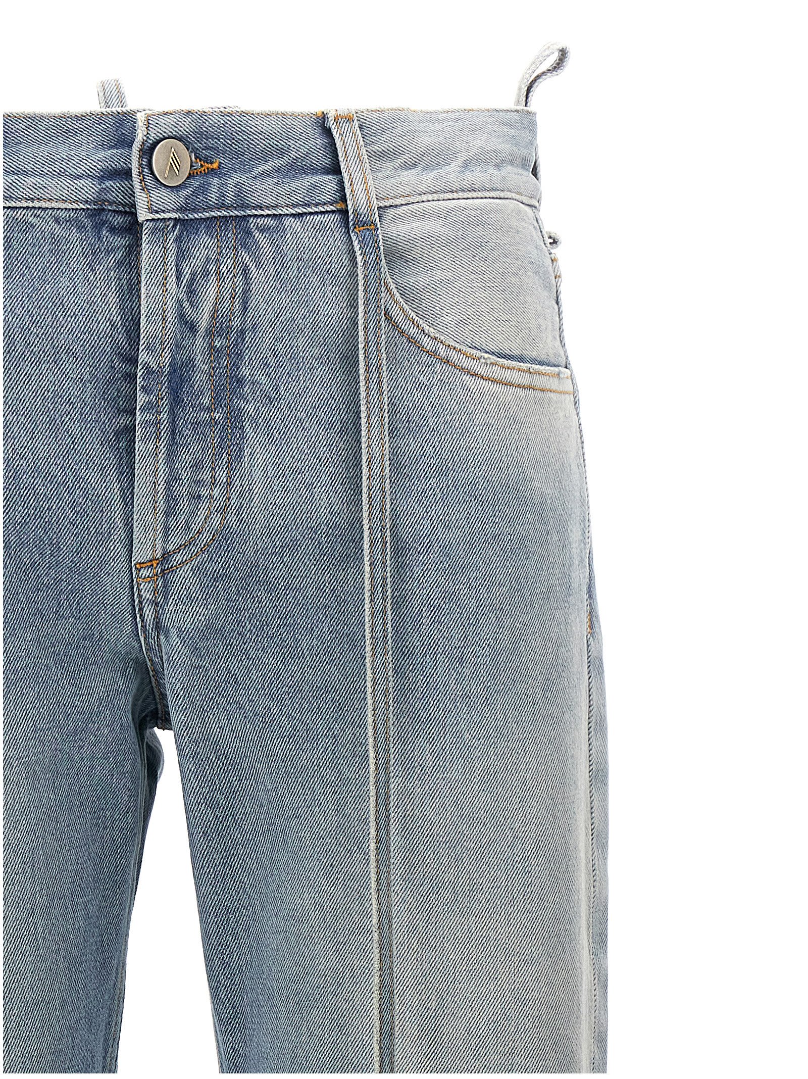 Shop Attico Belted Jeans In Blu Denim