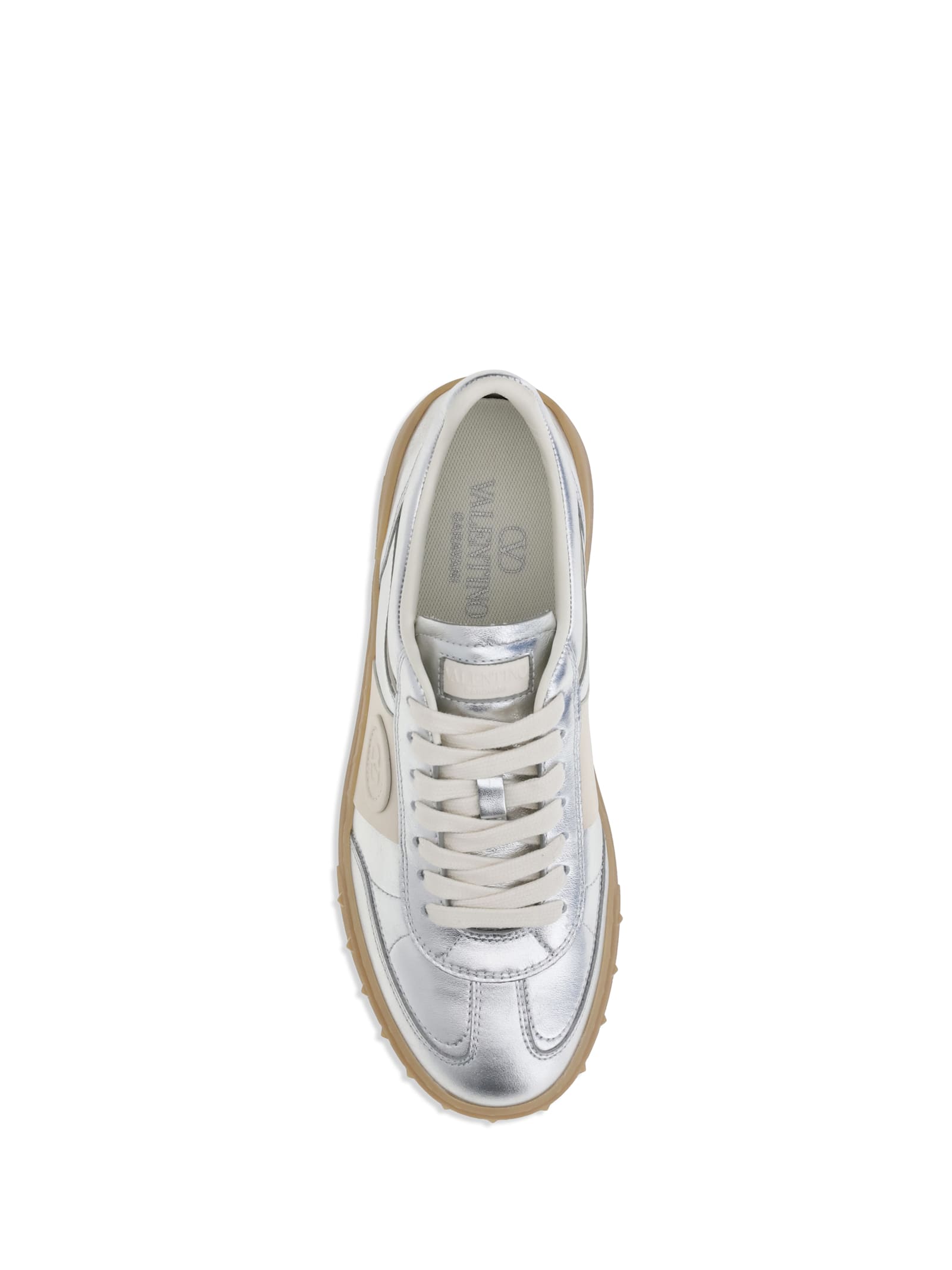 Valentino Village High-top Sneakers With Unique Leather Imperfections In Silver