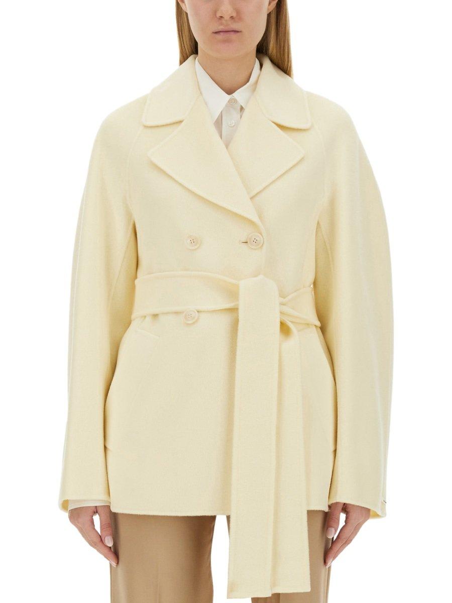 Shop Sportmax Double-breasted Belted Coat In Vaniglia