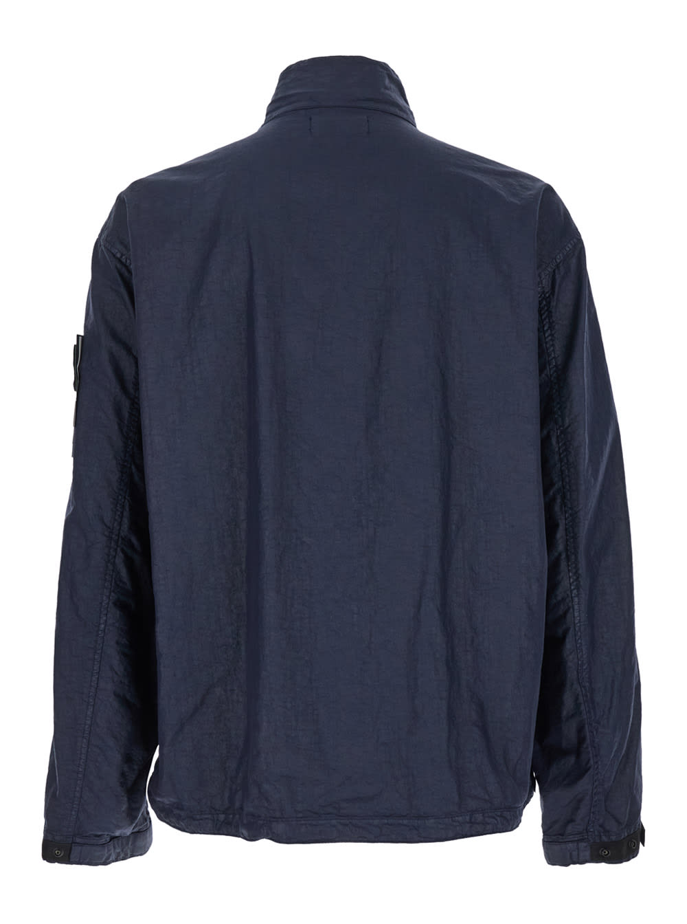 Stone Island Blue Jacket With High Collar And Compass Logo Applied On The Sleeve In Tech Fabric Man