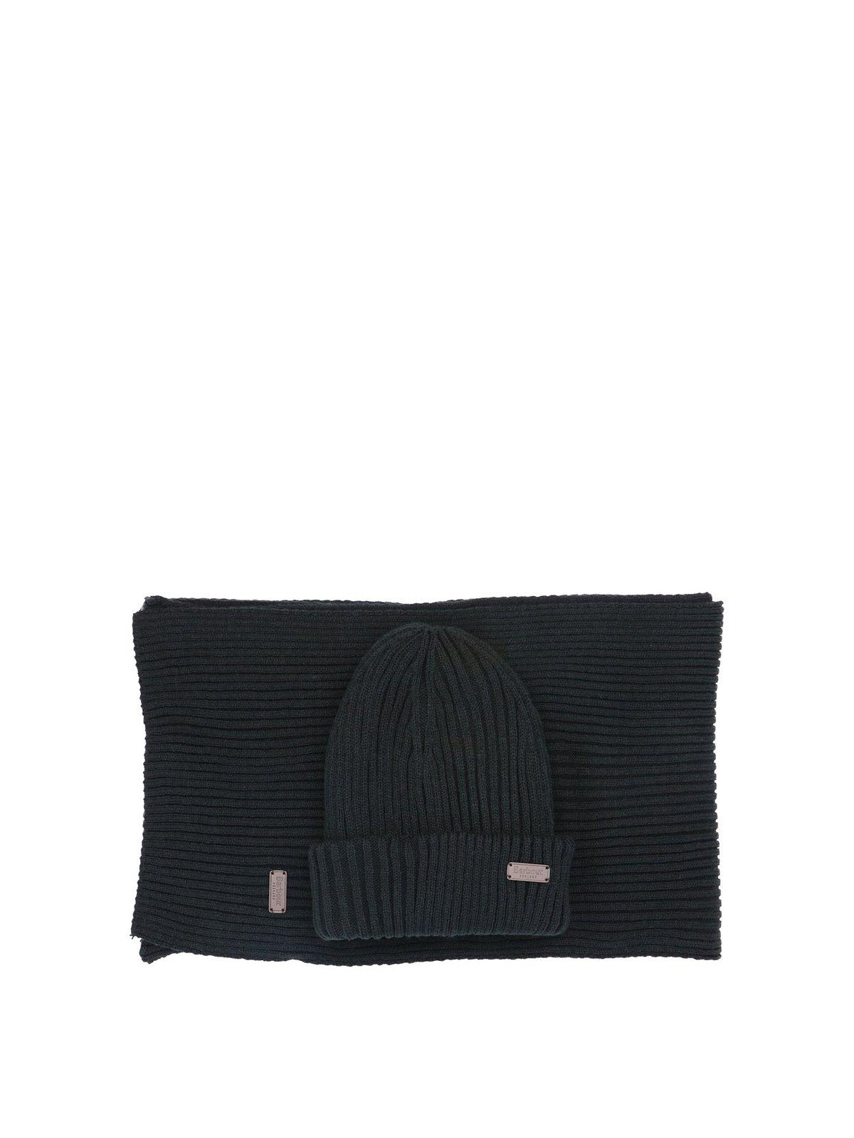 Shop Barbour Crimdon Beanie And Scarf Set In Black