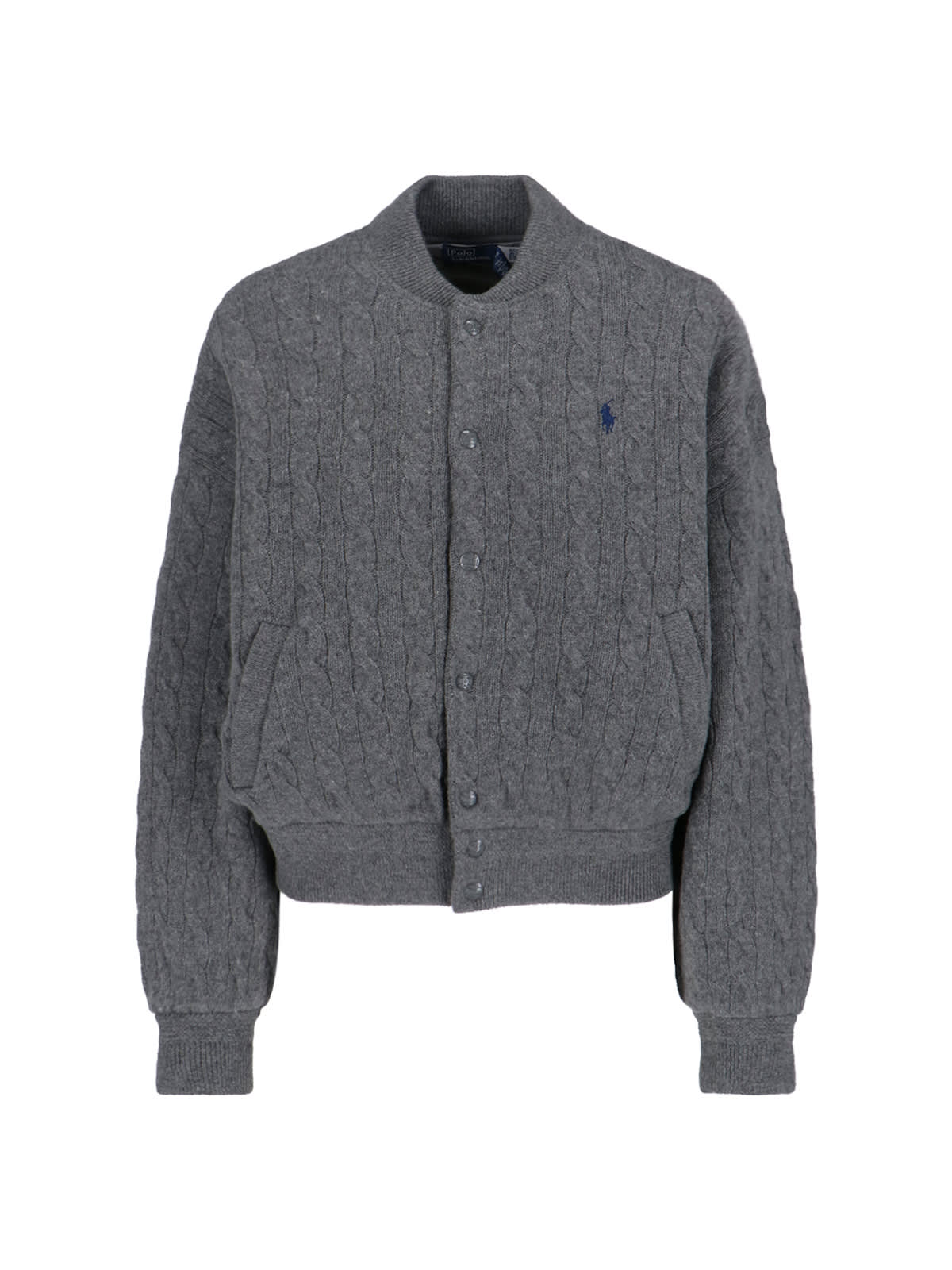 Polo Ralph Lauren Cable-knit Wool And Cashmere Bomber Jacket In Gray