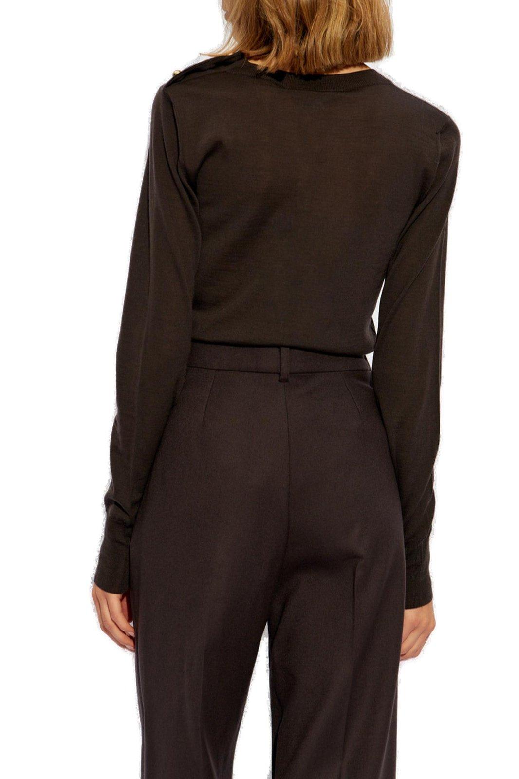 Stella Mccartney Long-sleeved Crewneck Jumper In Chocolate Brown