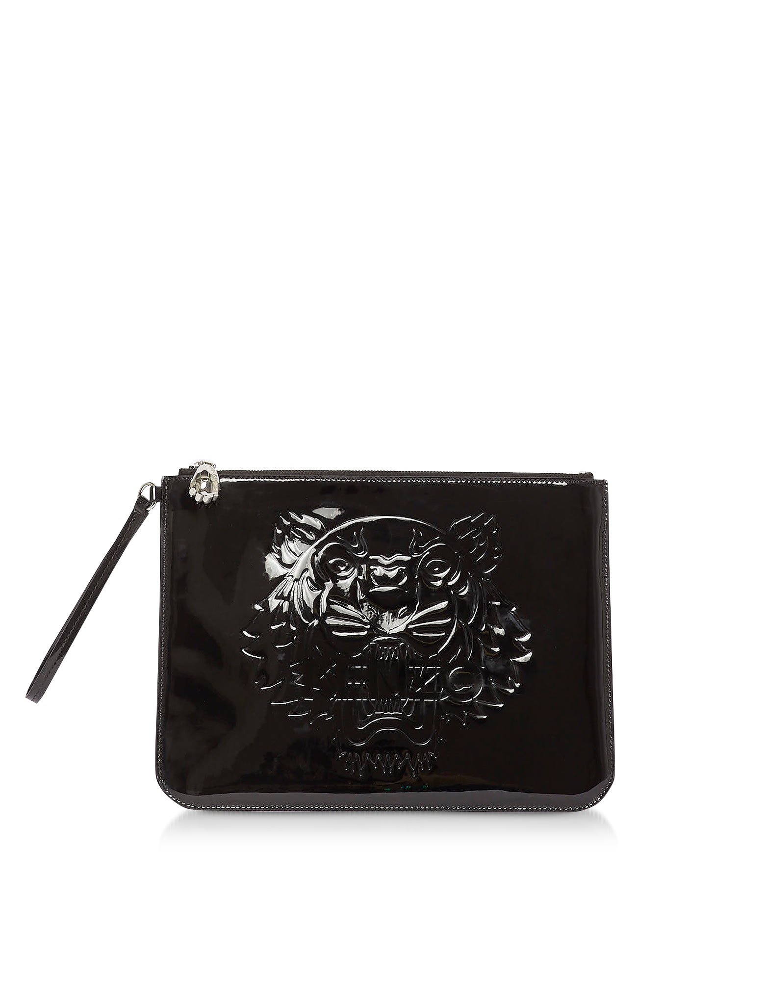 KENZO BLACK PREPPY TIGER EMBOSSED ECO-LEATHER CLUTCH,11234668