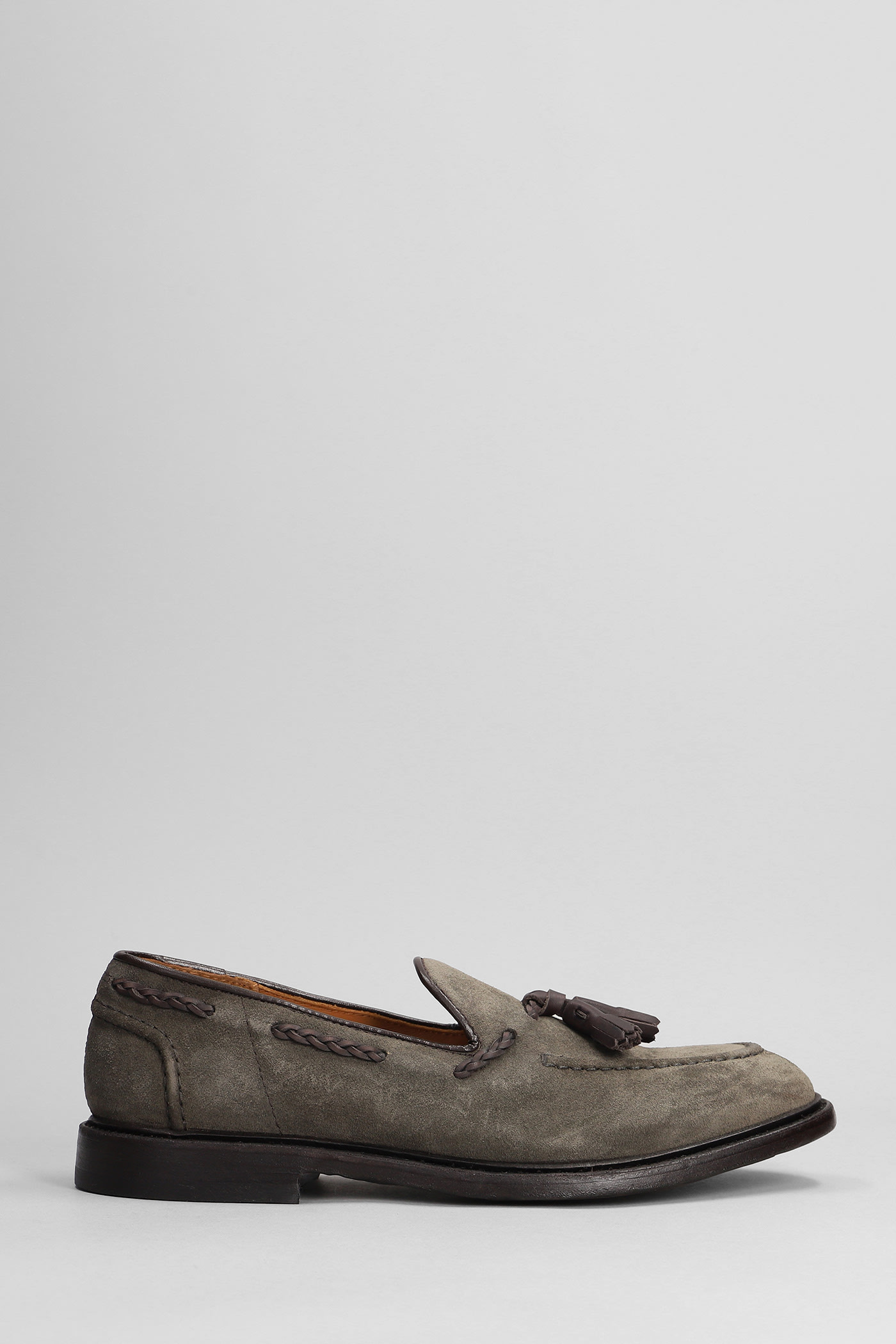 Green George Loafers In Grey Suede