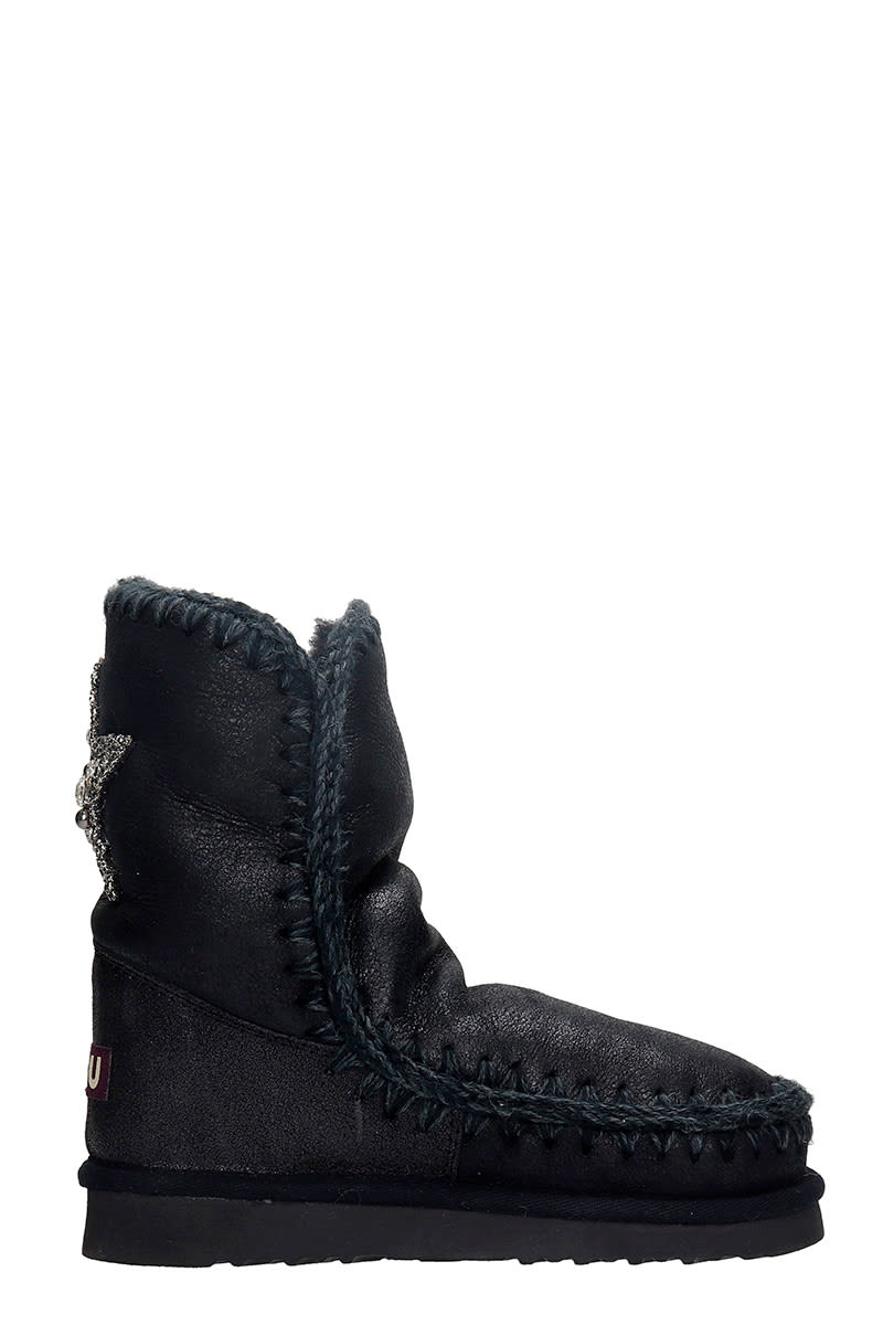 Mou Eskimo 24 Low Heels Ankle Boots In Black Suede