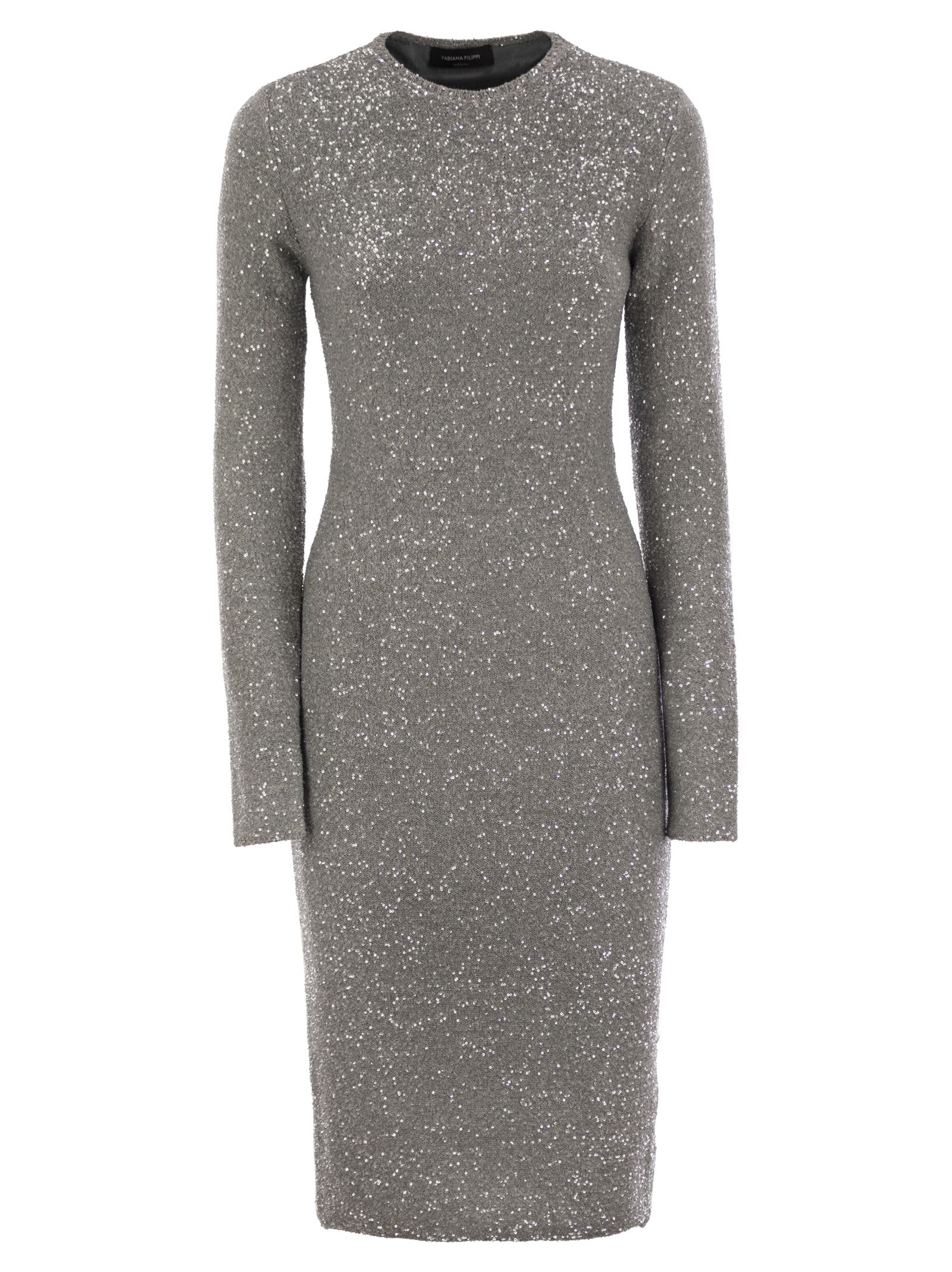 Crew-neck Dress With Micro Sequins