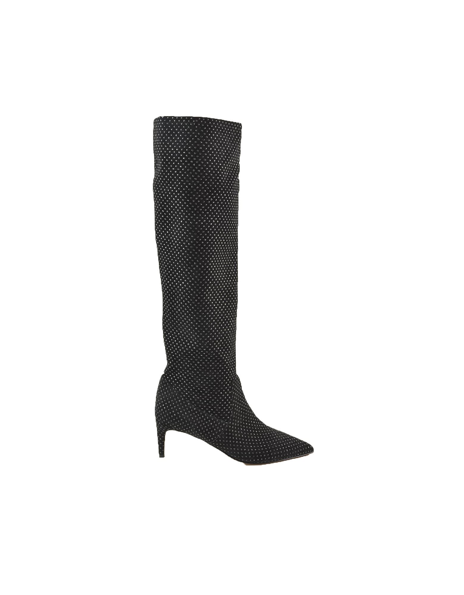 Red Valentino Black Allover Crystals To-the-knee Boots