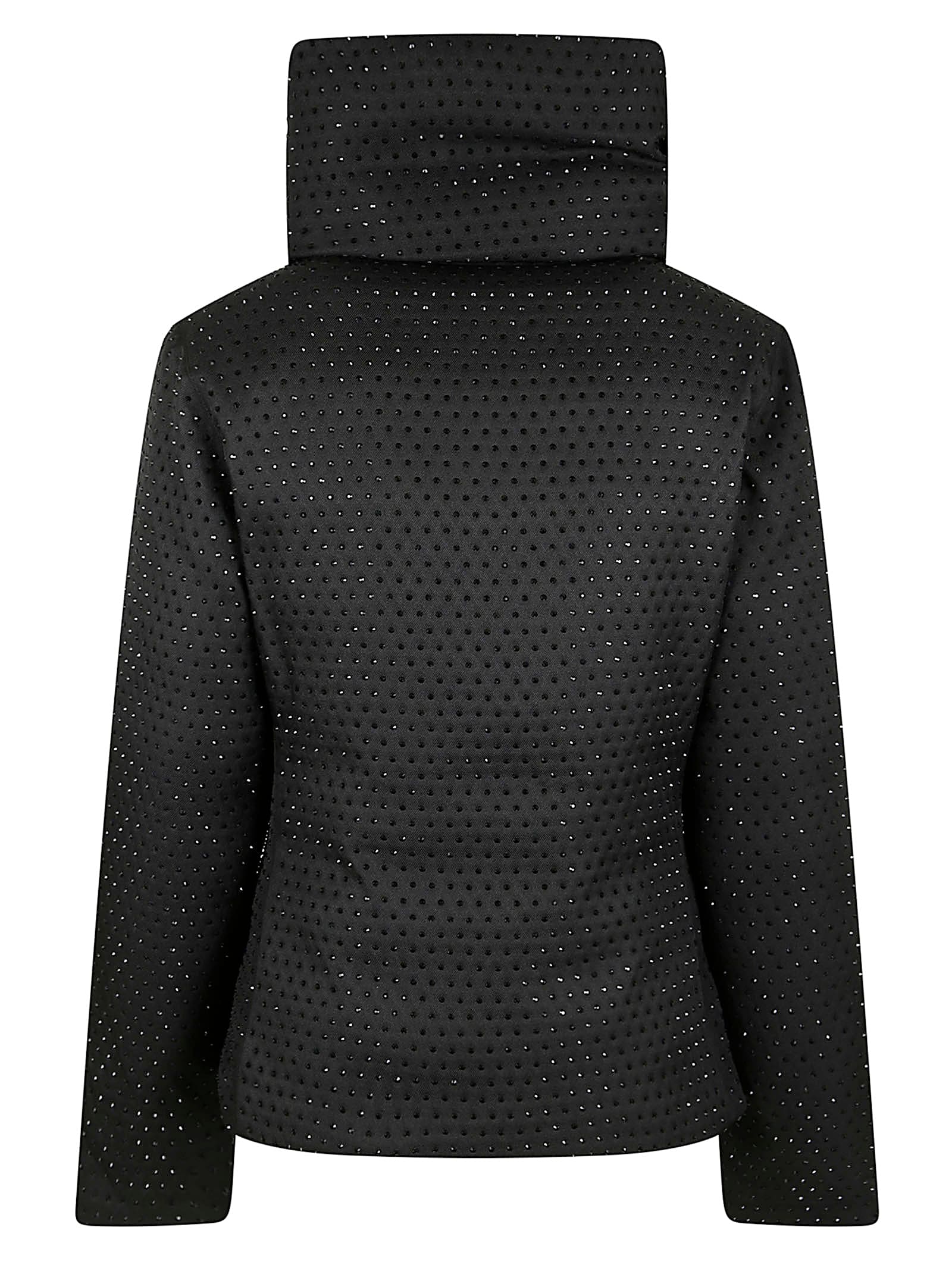 Pinko Cropped Black Rhinestone-embellished Down Jacket With High Collar In Black