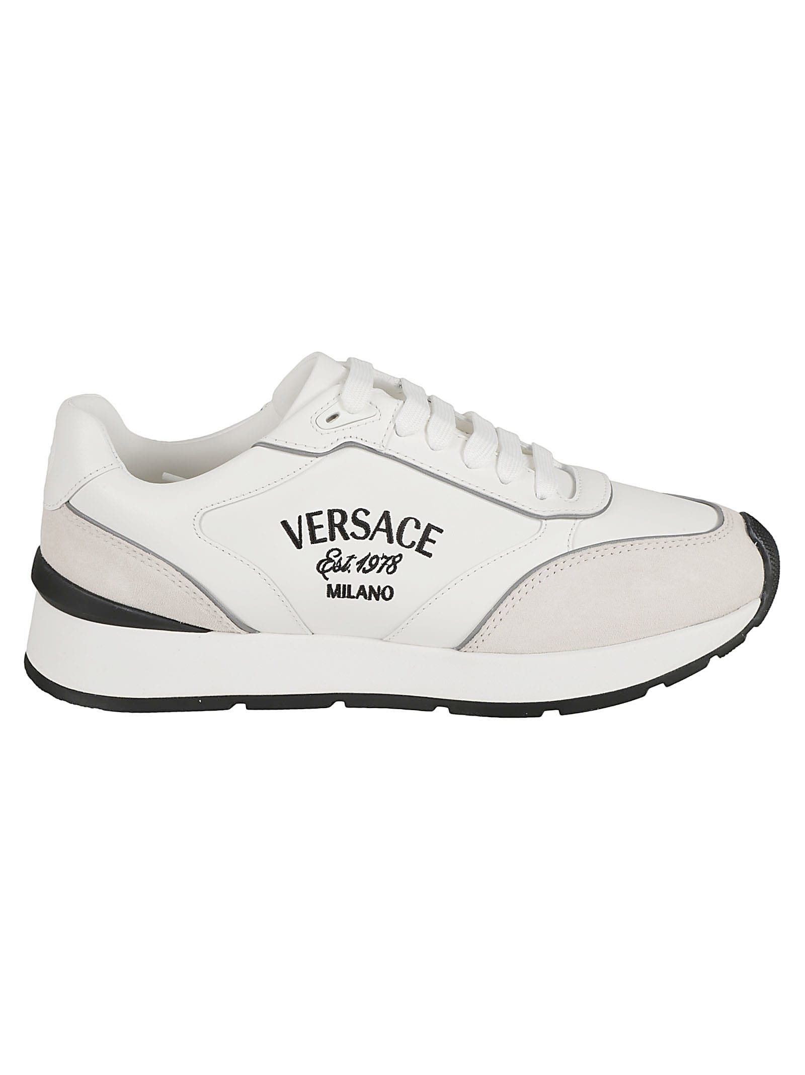 Shop Versace Milano Logo Sneakers In White