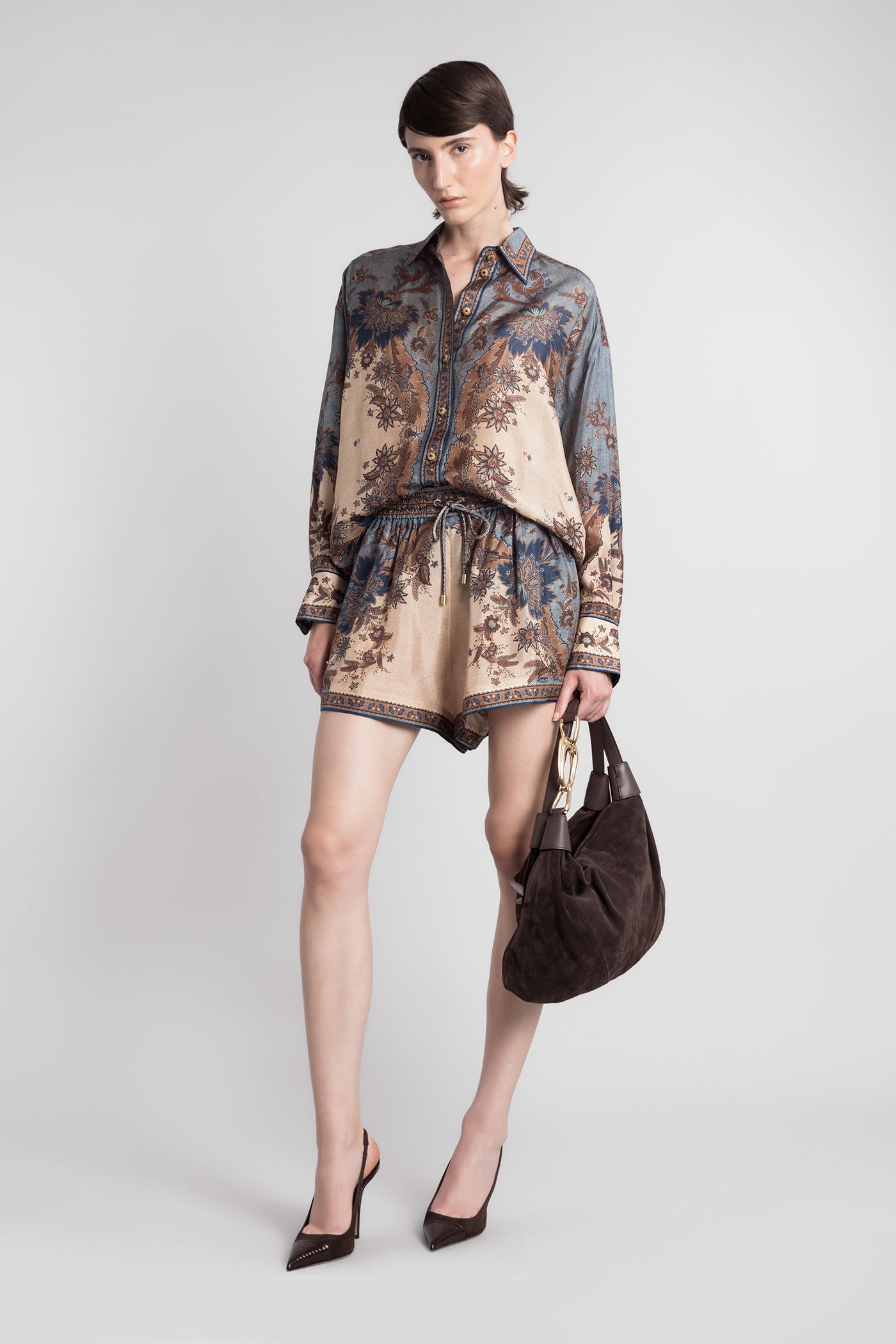 Zimmermann 'ascension' Multicolor Shorts With Elastic Drawstring And All-over Print In Multi