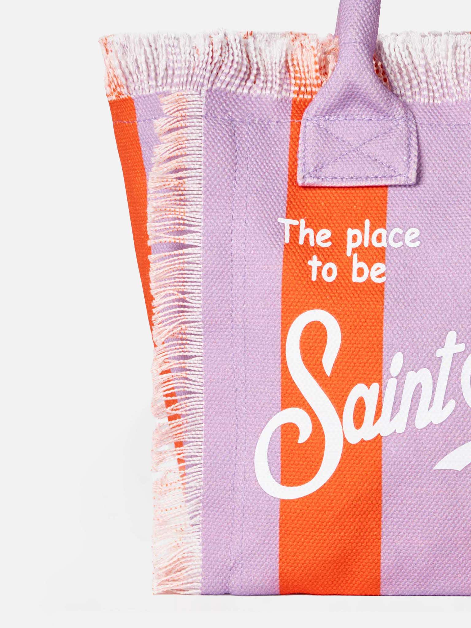Shop Mc2 Saint Barth Colette Cotton Canvas Handbag With Lilac And Red Stripes In Orange