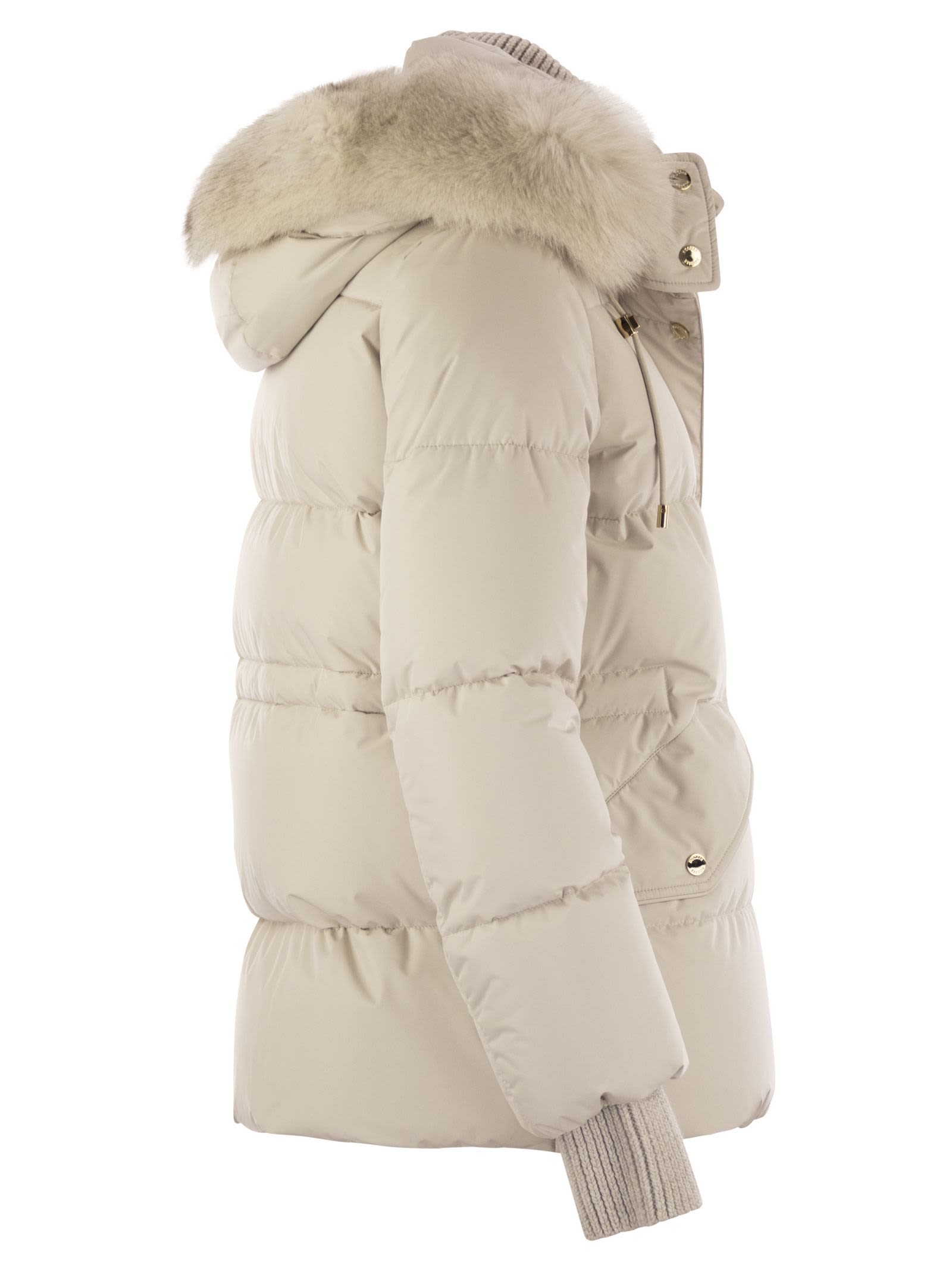 Moorer Attica-stp - Short Down Jacket With Hood And Fur In White