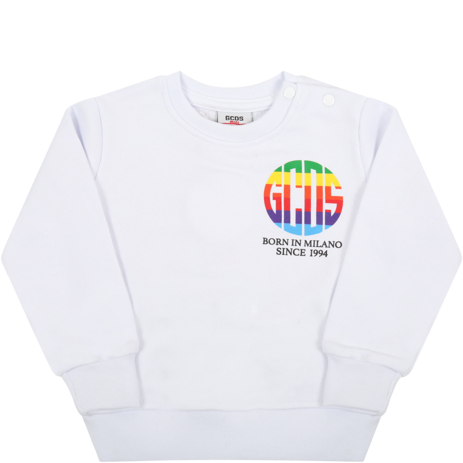 GCDS Mini White Sweatshirt For Baby Kids With Multicolored Logo