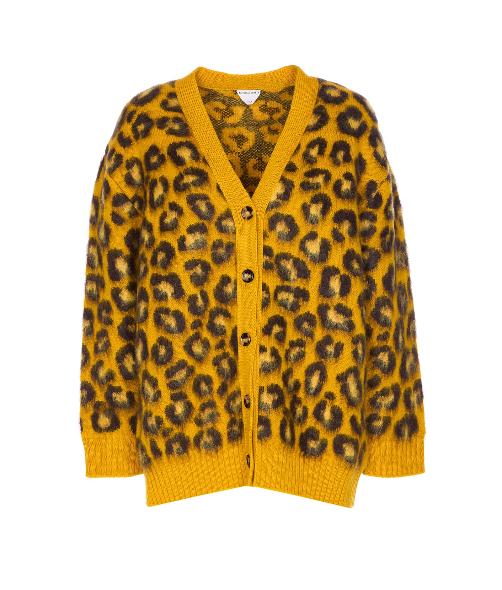 Bottega Veneta Womens V-neck Leopard Wool-blend Cardigan Egg Yolk Fondant In Orange
