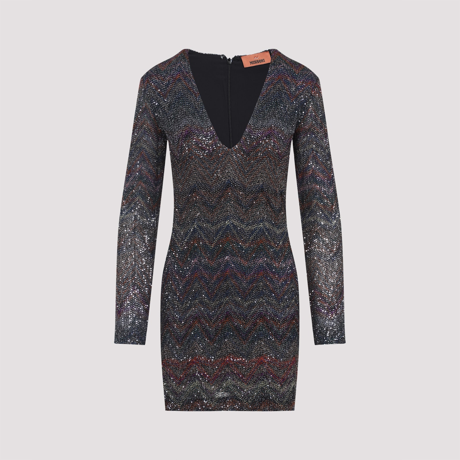 Missoni Fitted Mini Dress With Multicolored Zigzag In Gray