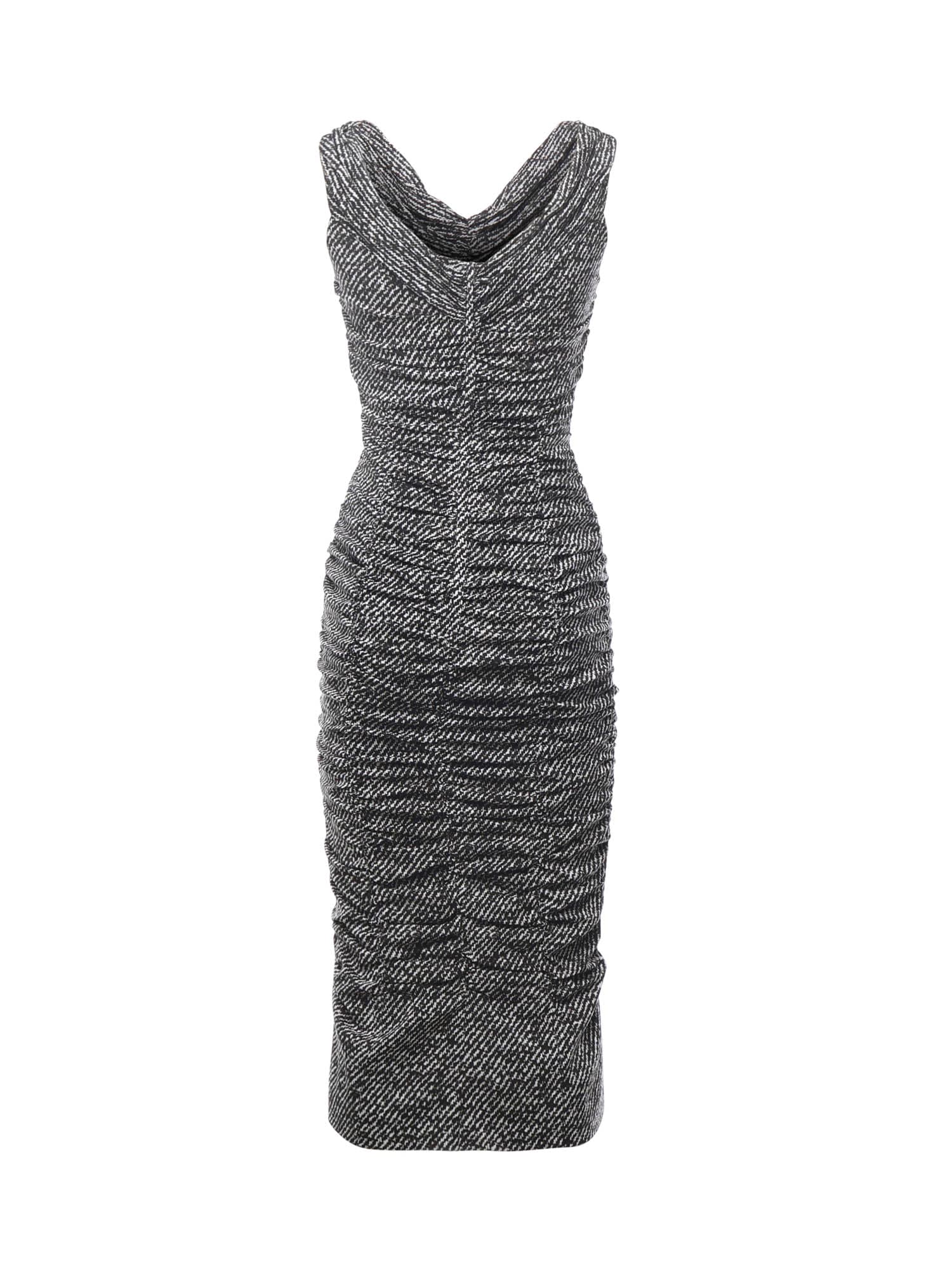 Dolce & Gabbana Off-the-shoulder Gathered Printed Silk-blend Midi Dress In Gray