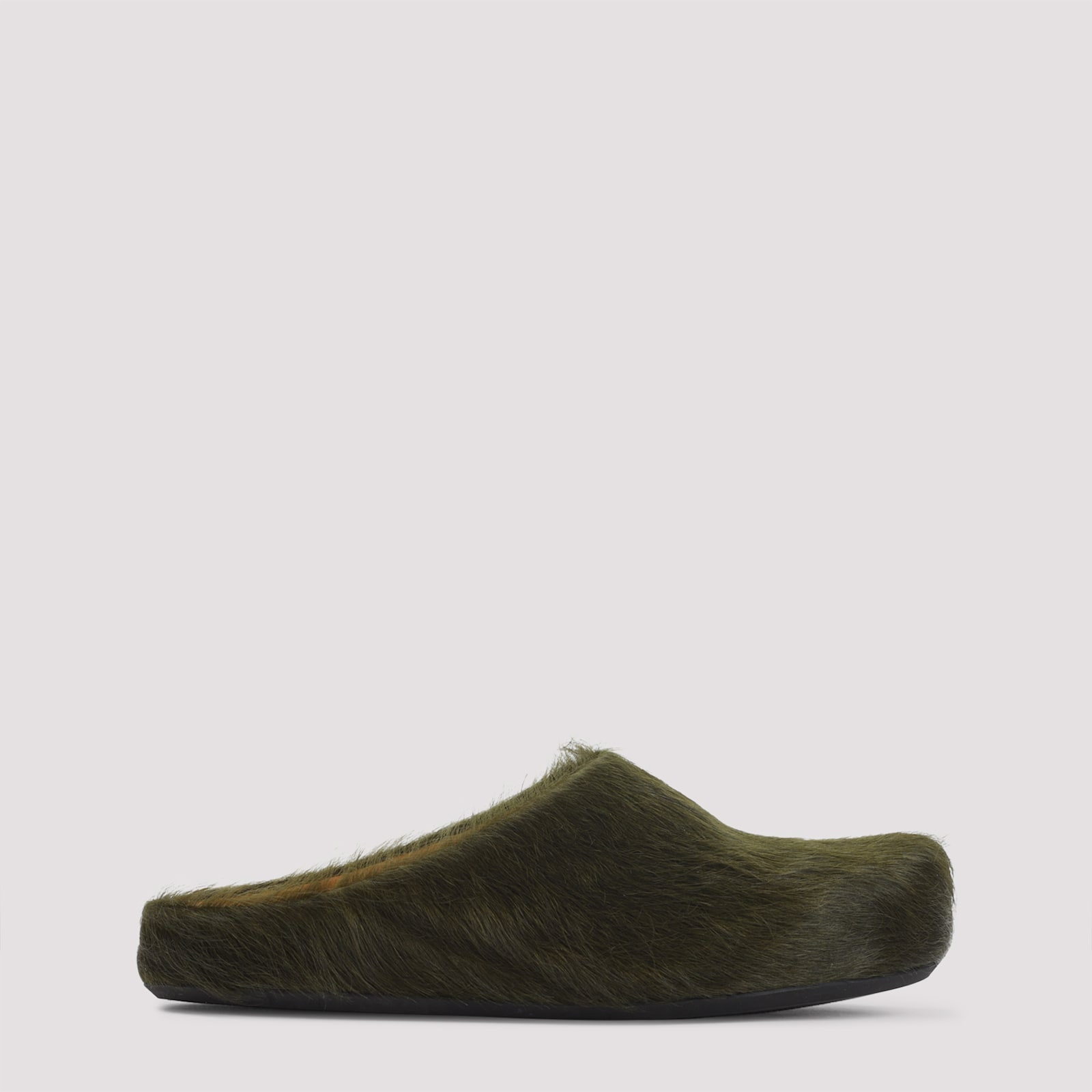 Marni Deep Sage Calf Hair Fussbett Sabot Mules In Black