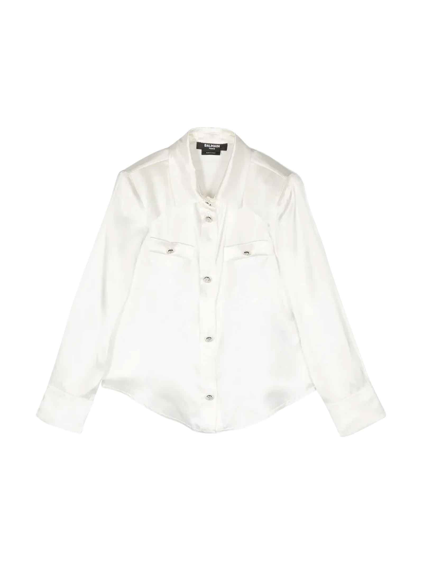 Shop Balmain White Shirt Girl In Bianco/oro