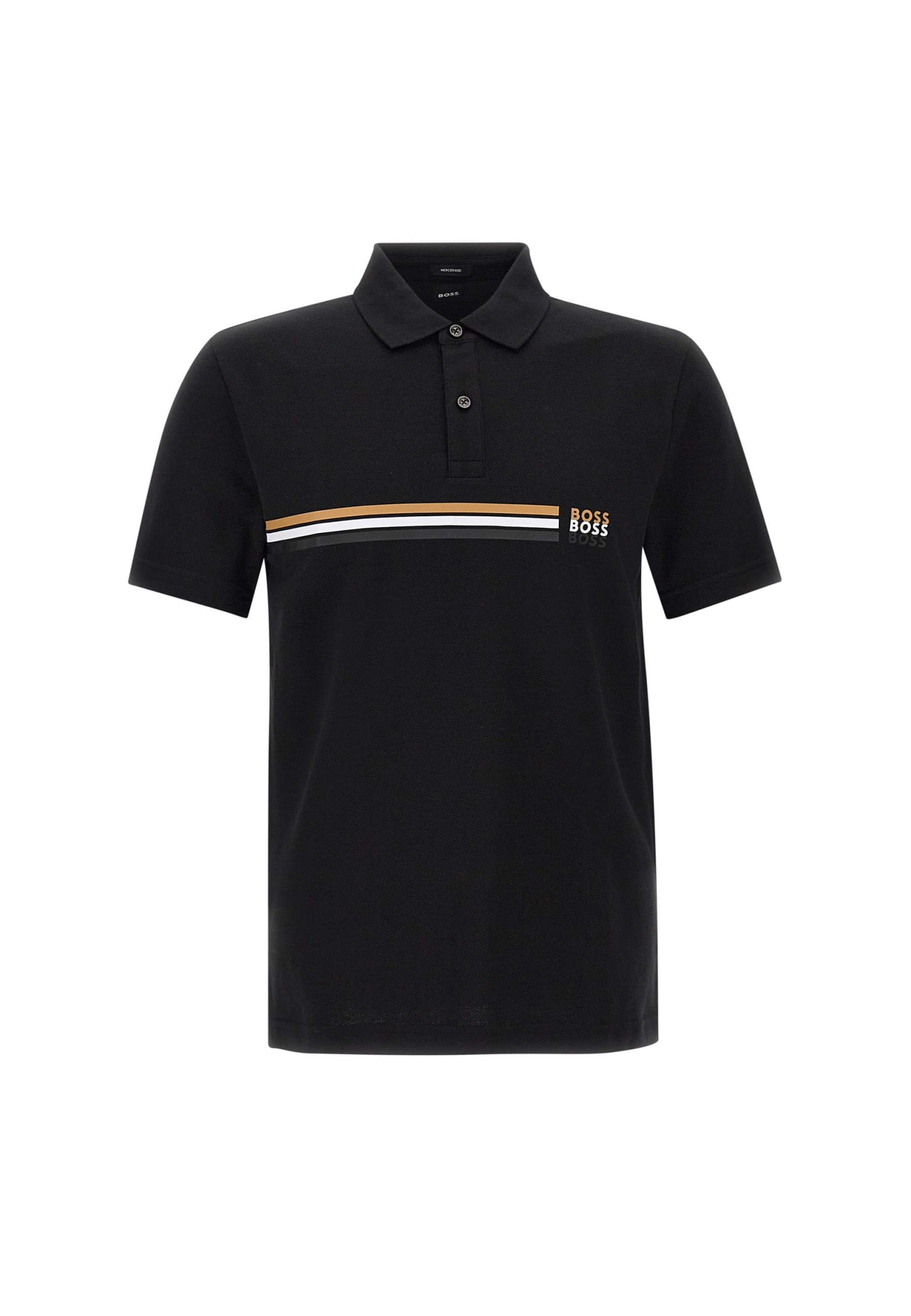 Hugo Boss Mercerised Cotton Polo Shirt With Signature Stripe And Logos