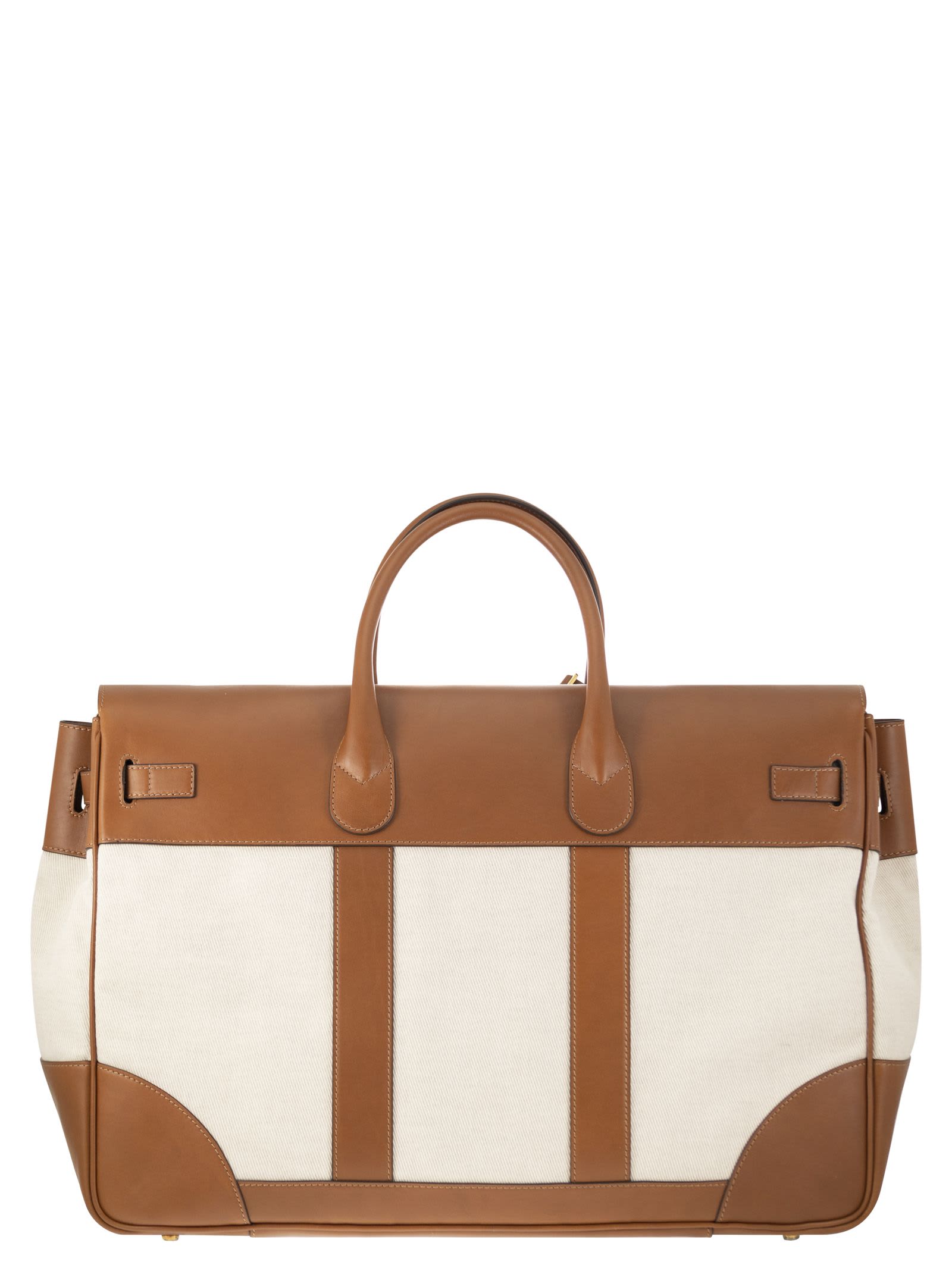 Shop Brunello Cucinelli Country Bag In Leather And Fabric In Milk