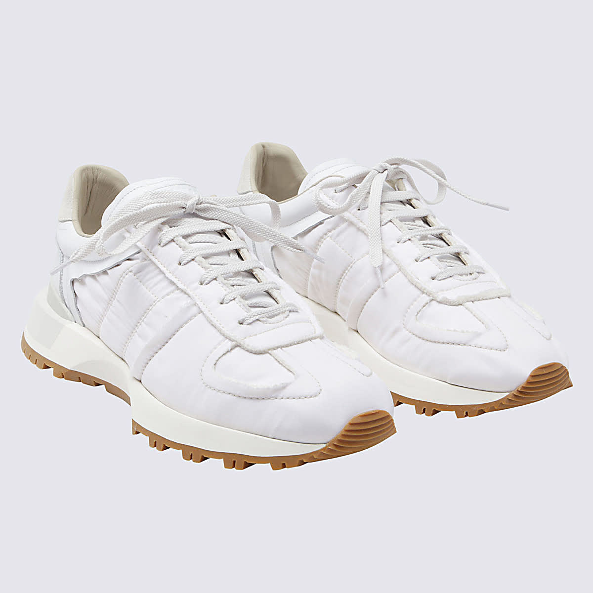Shop Maison Margiela White Lather And Canvas Sneakers