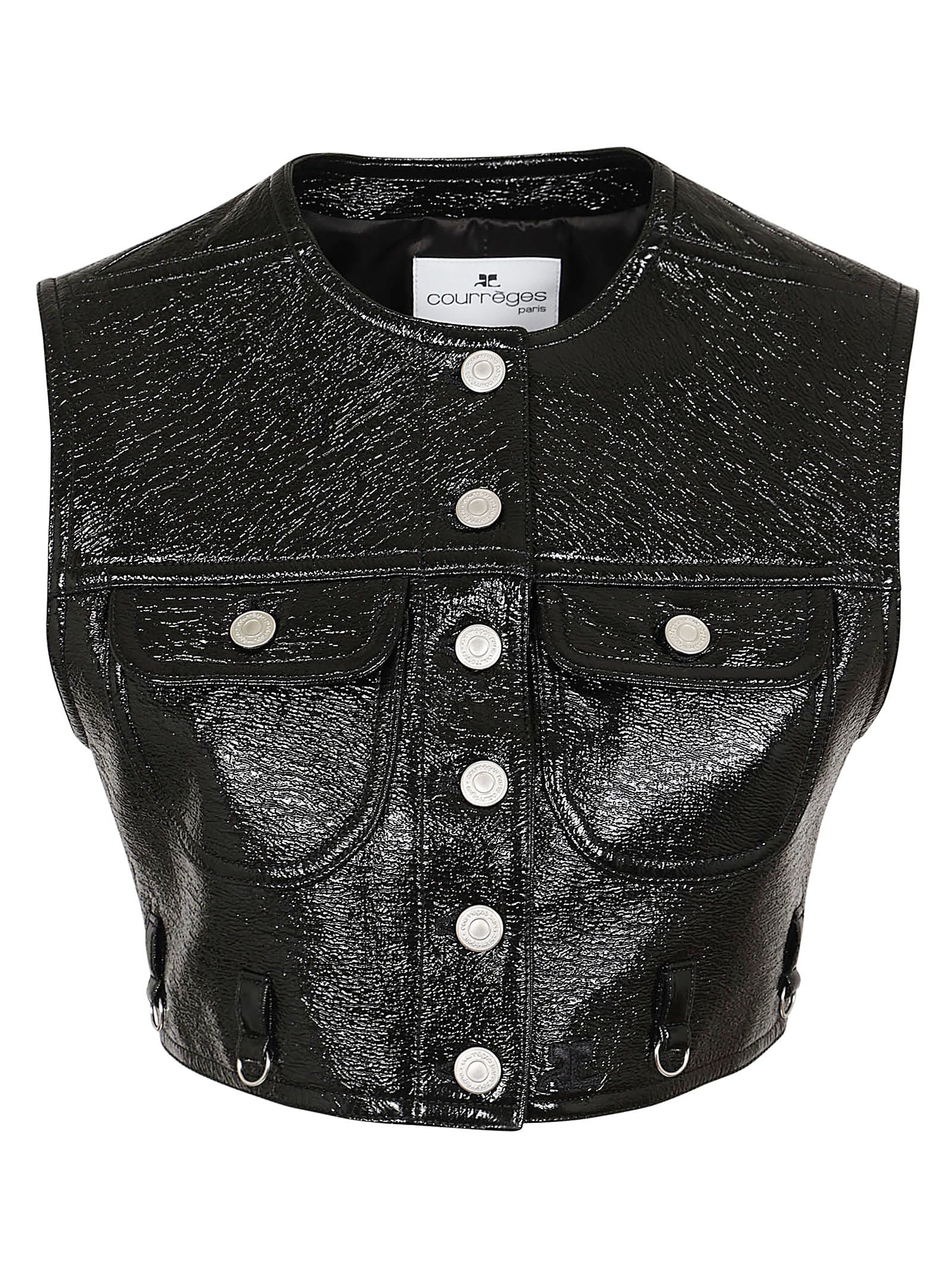 Shop Courrèges Multiflex Vinyl Cropped Vest In Black