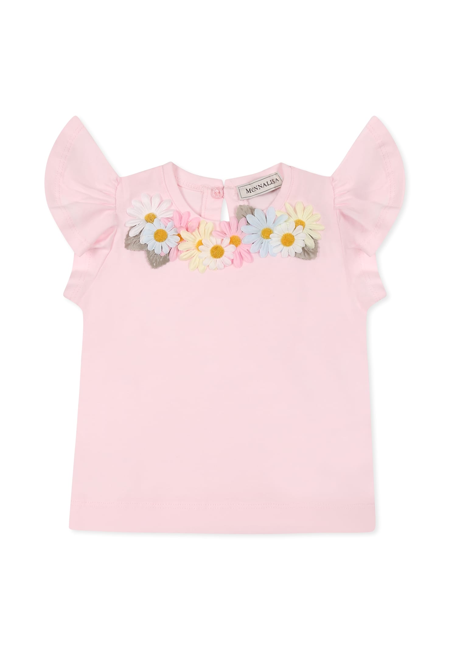 Monnalisa Pink T-shirt For Baby Girl With Daises